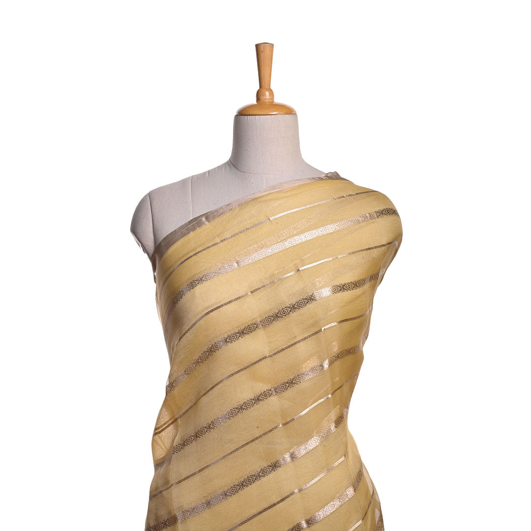 Pastel Yellow Organza Fabric With Stripes