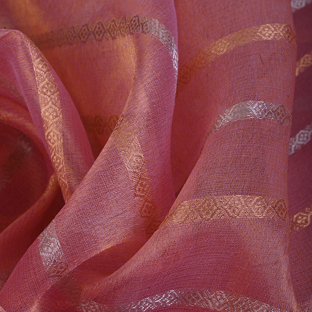 Pastel Pink Organza Tissue Fabric With Stripes