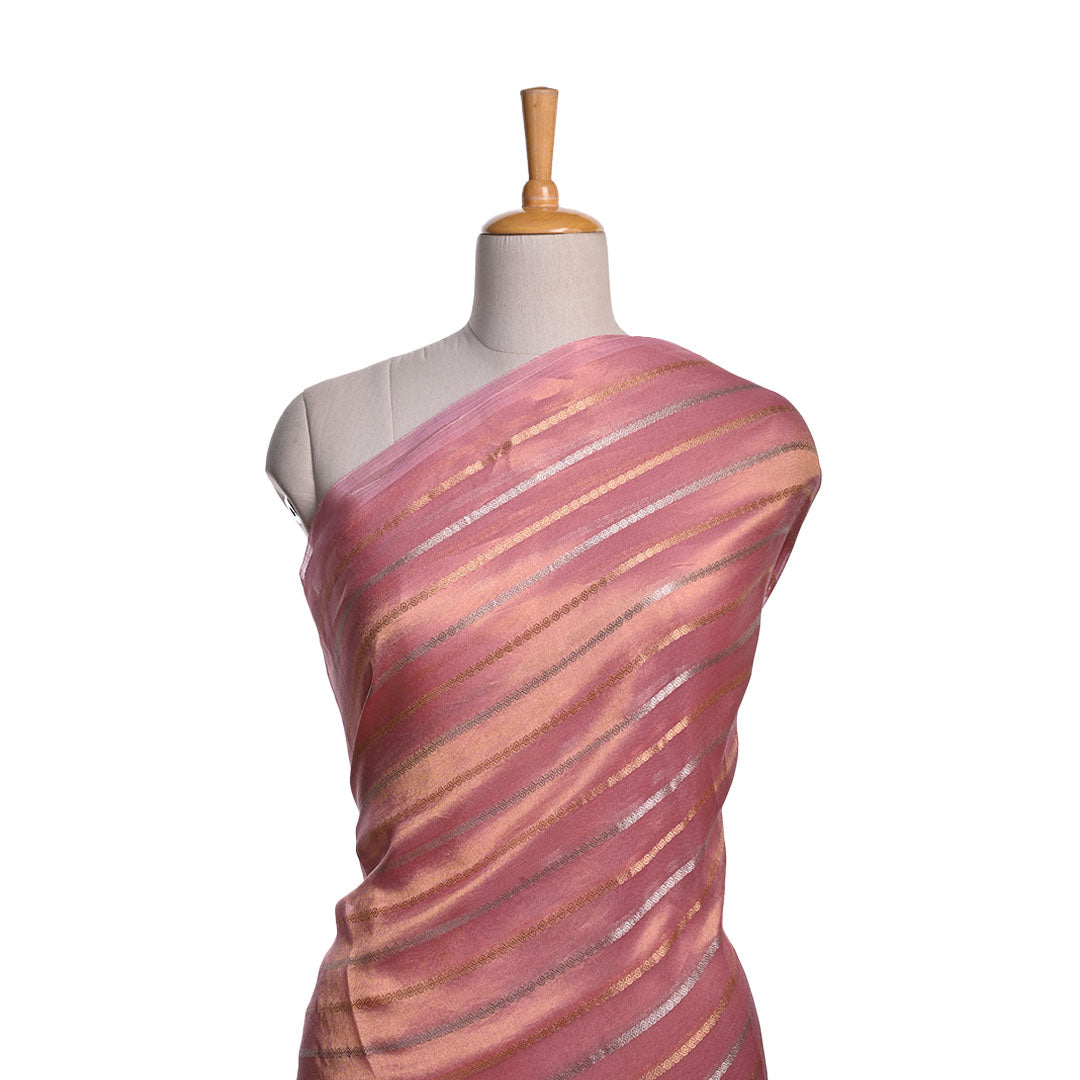 Pastel Pink Organza Tissue Fabric With Stripes