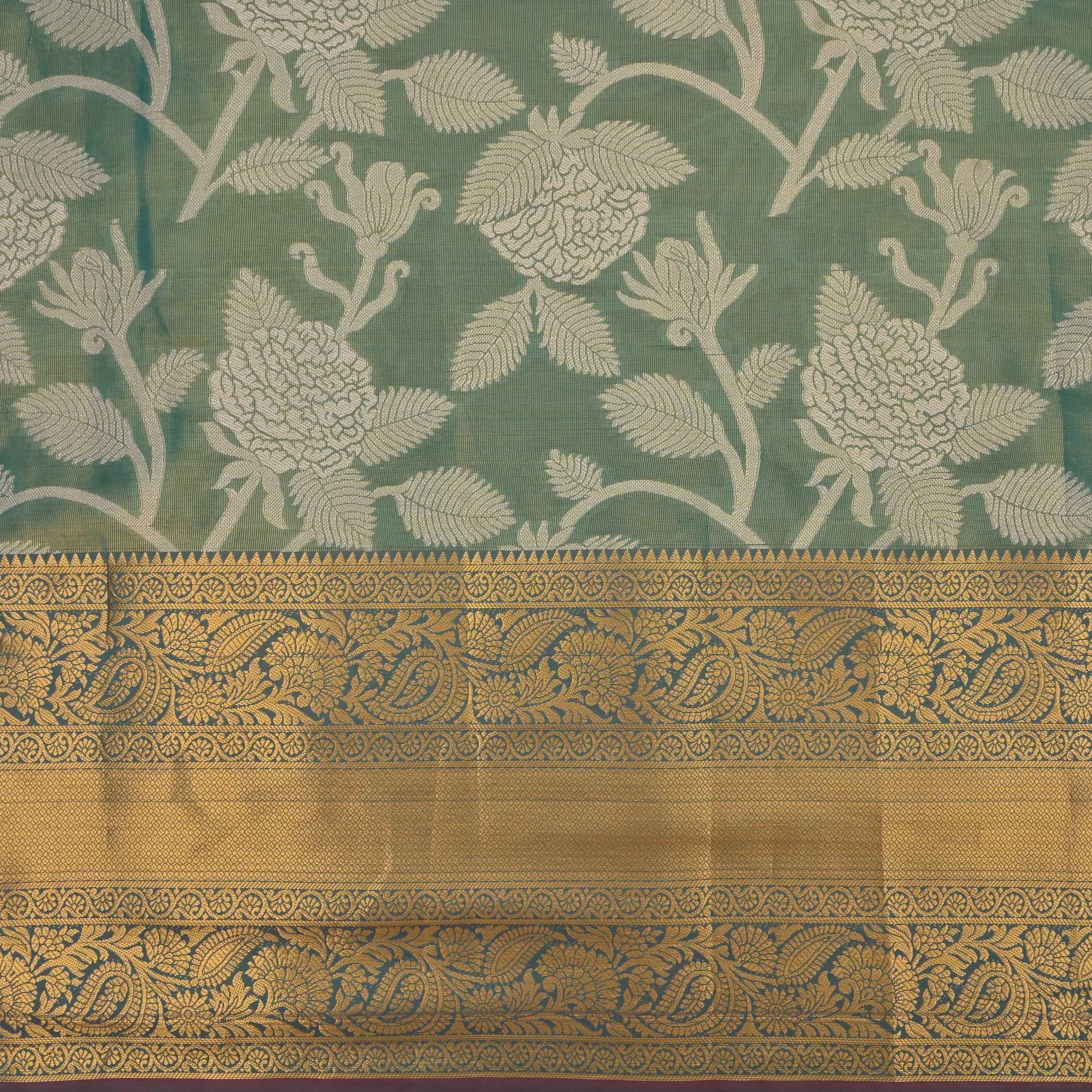Paris Green Kanjivaram Tissue Floral Fabric