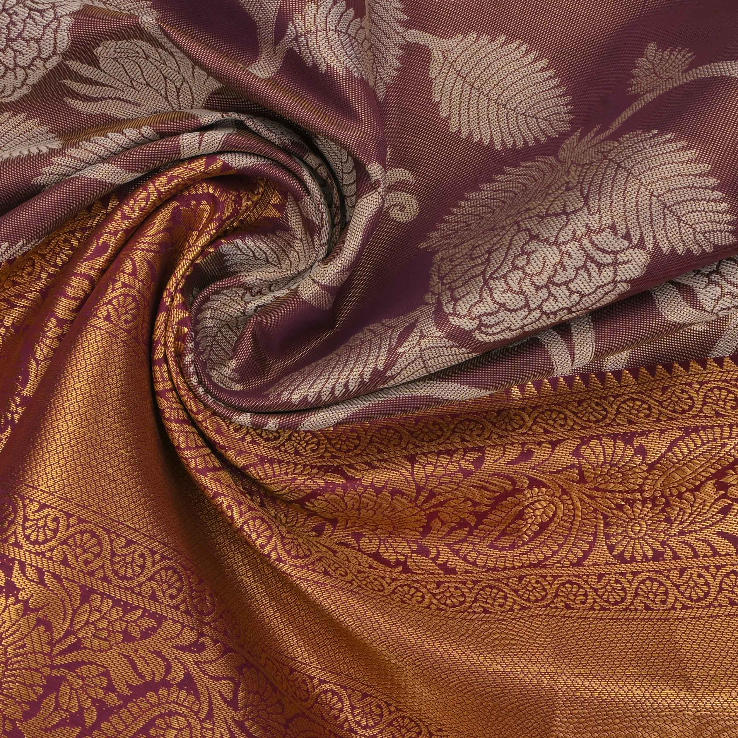 Ash Brown Kanchi Tissue Floral Fabric