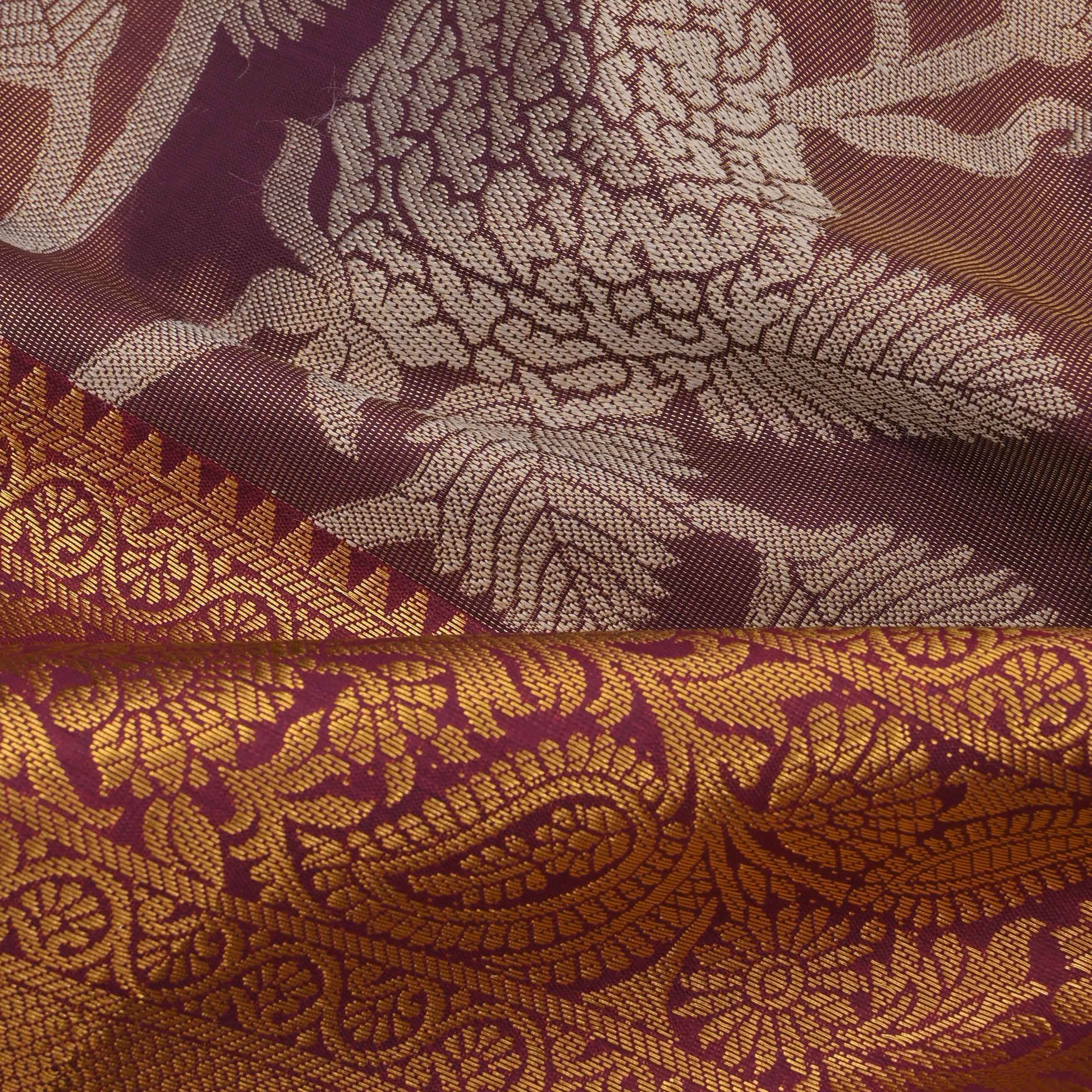 Ash Brown Kanjivaram Tissue Floral Fabric