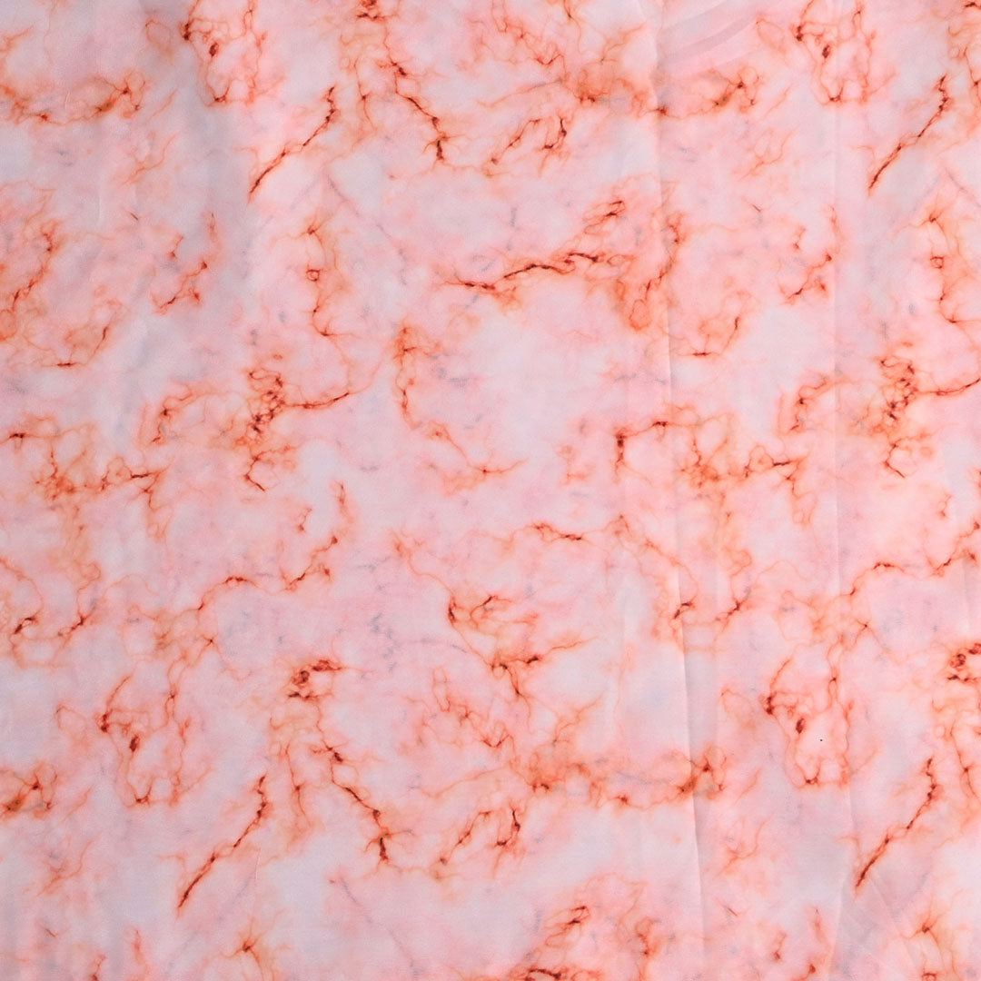 Pastel Peach White Georgette Fabric With Printed Pattern