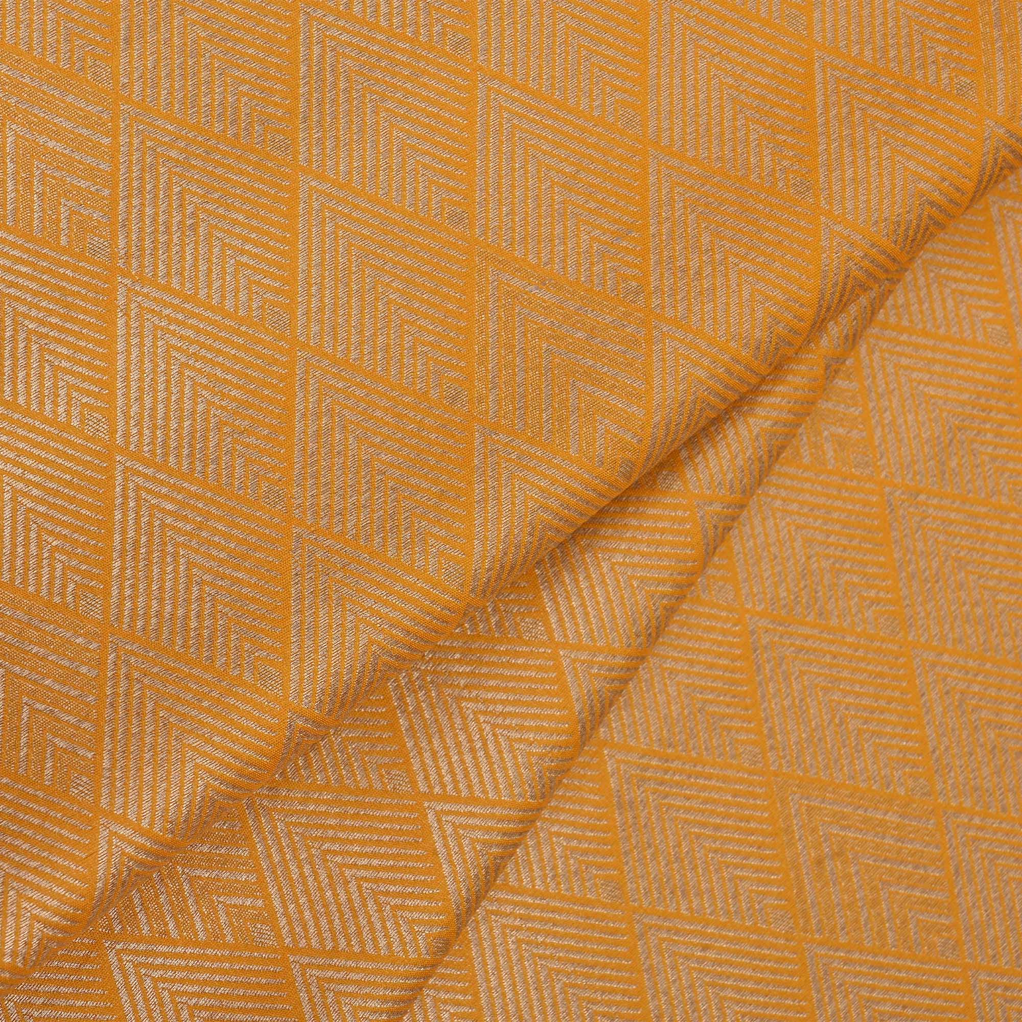 Golden Yellow Banarasi Fabric With Geometrical Weave