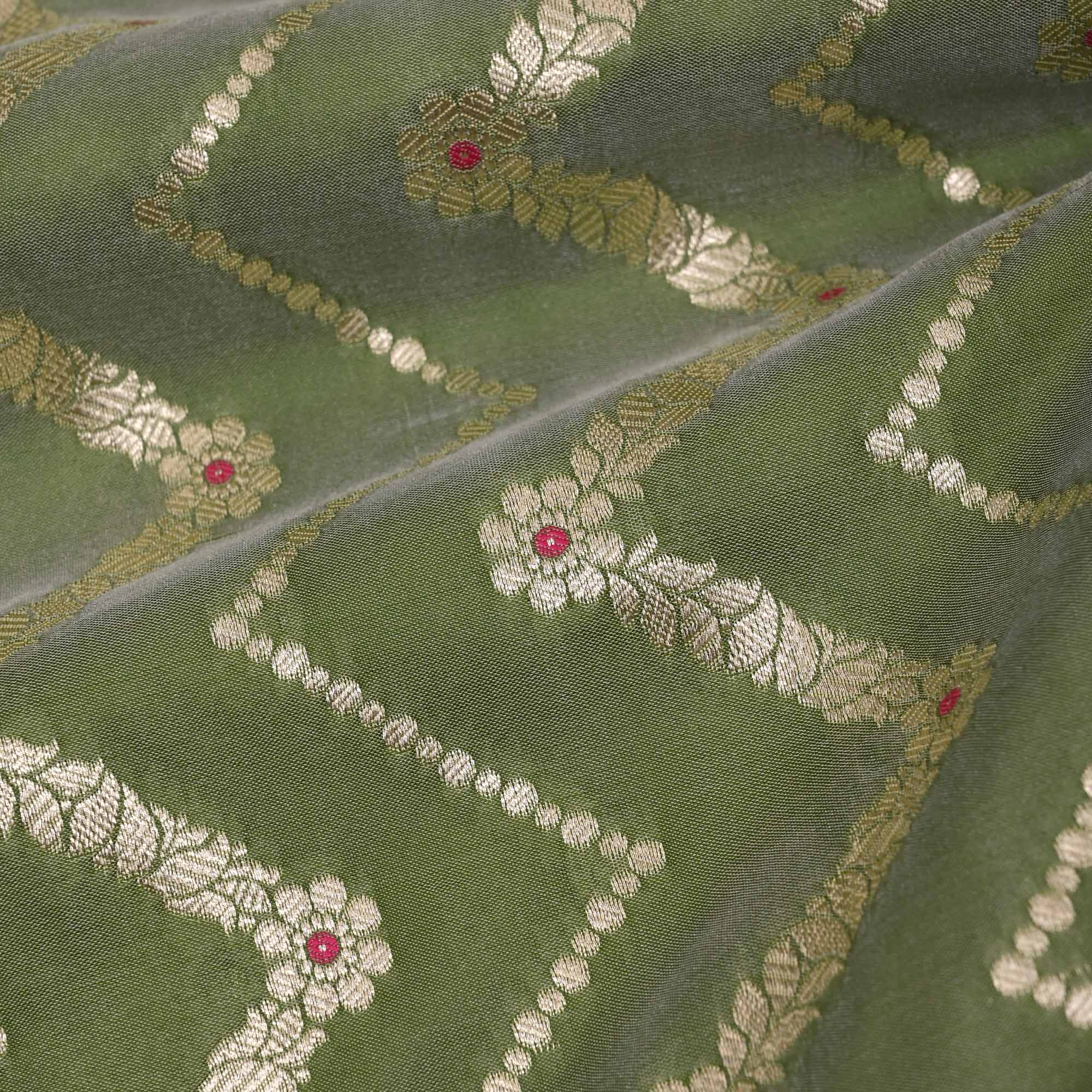 Deep Purple Meenakari Banarasi Fabric With Chevron Pattern