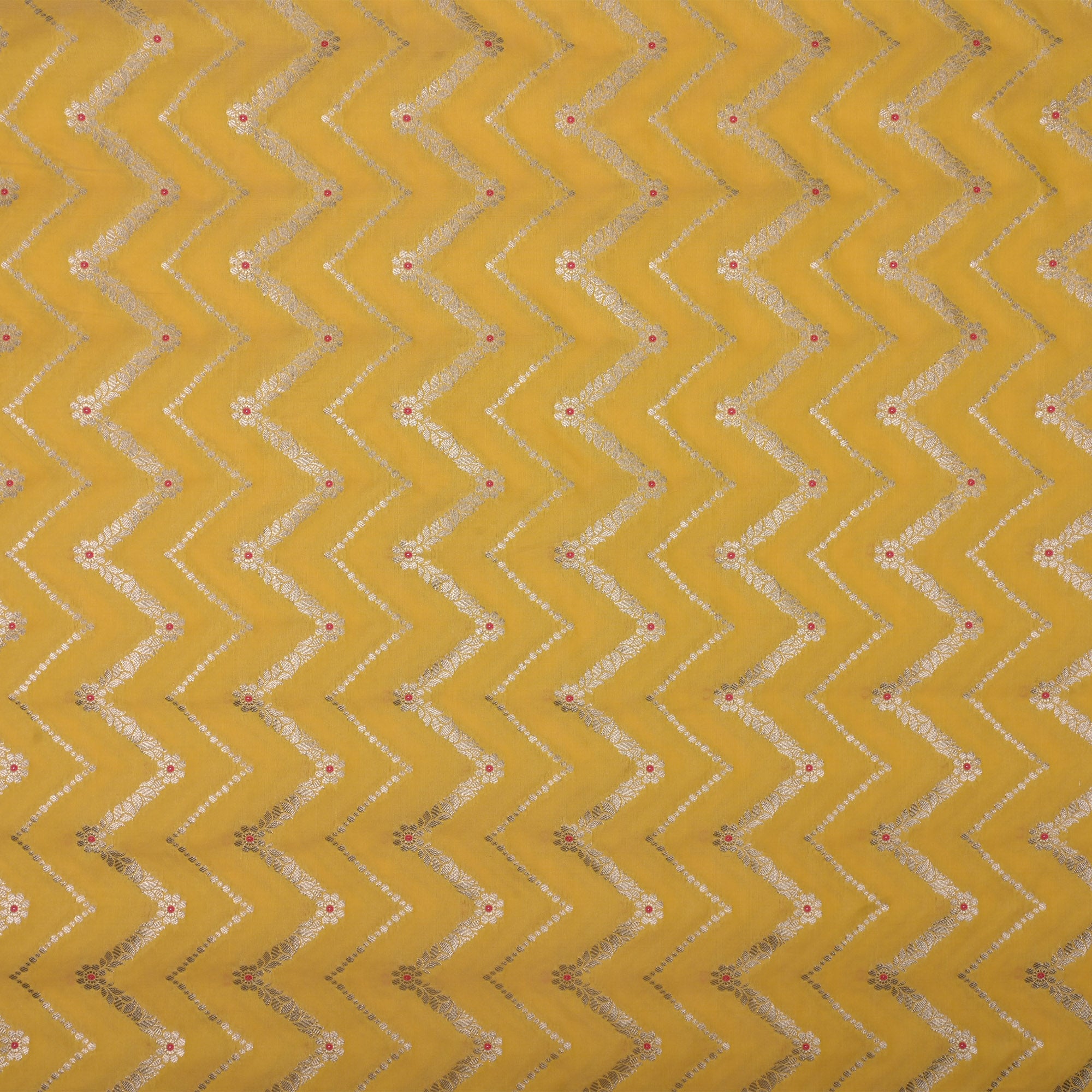 Sunflower Yellow Meenakari Banarasi Fabric With Chevron Pattern