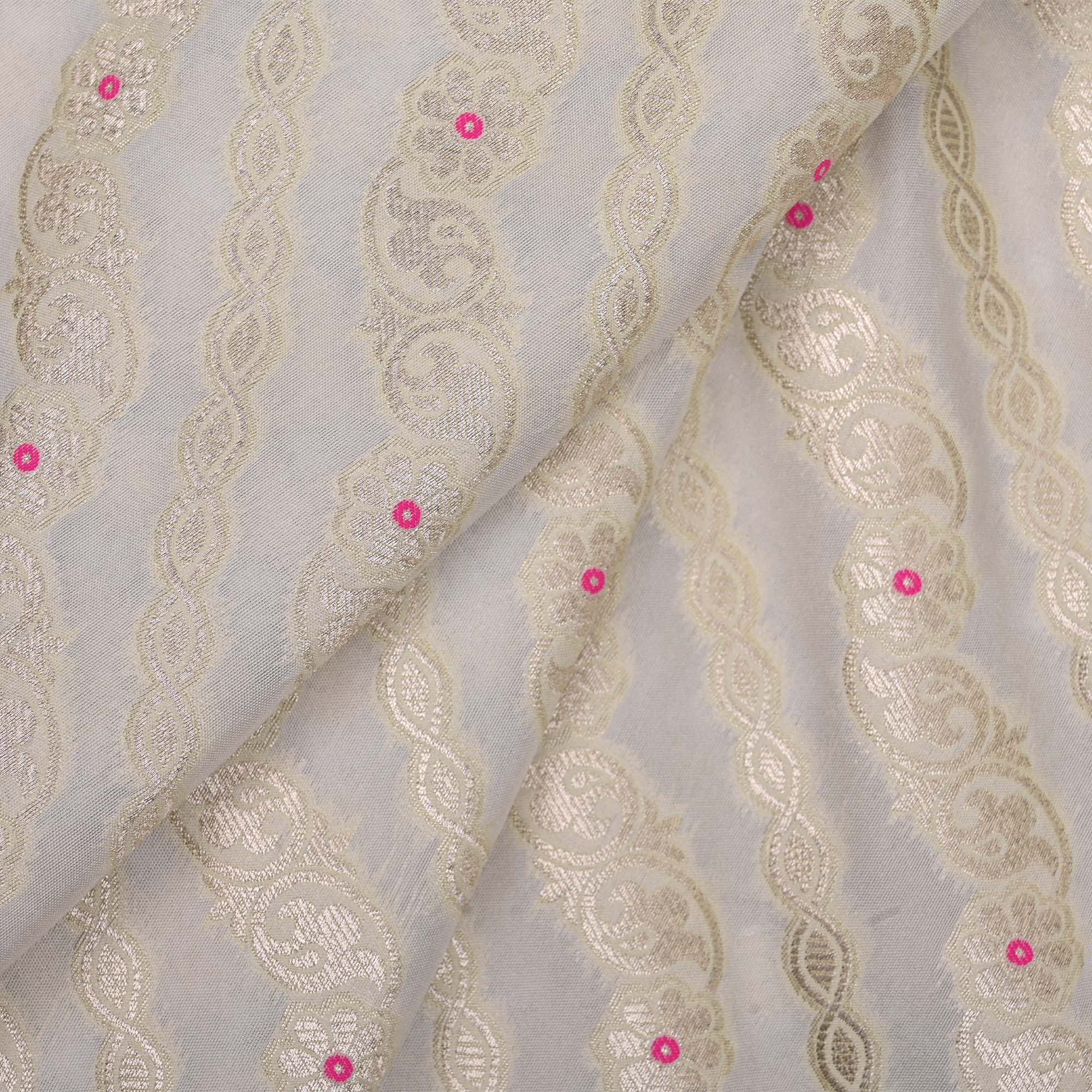 Ivory White Floral Meenakari Banarasi Fabric