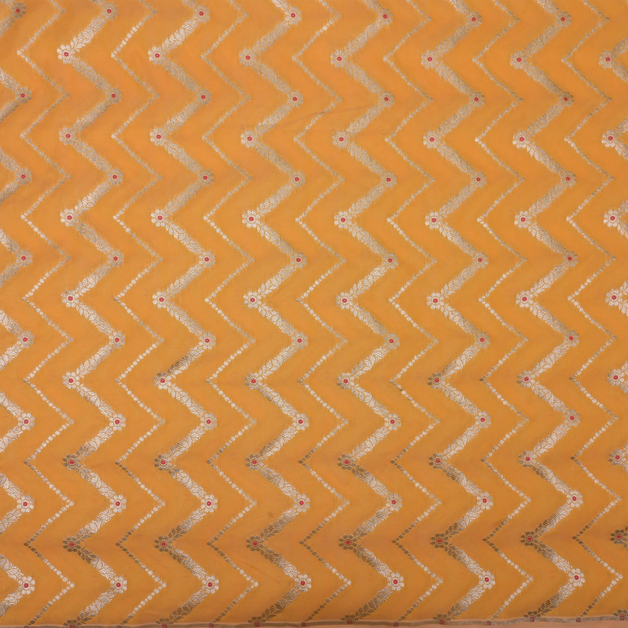 Golden Yellow Meenakari Banarasi Fabric With Chevron Pattern