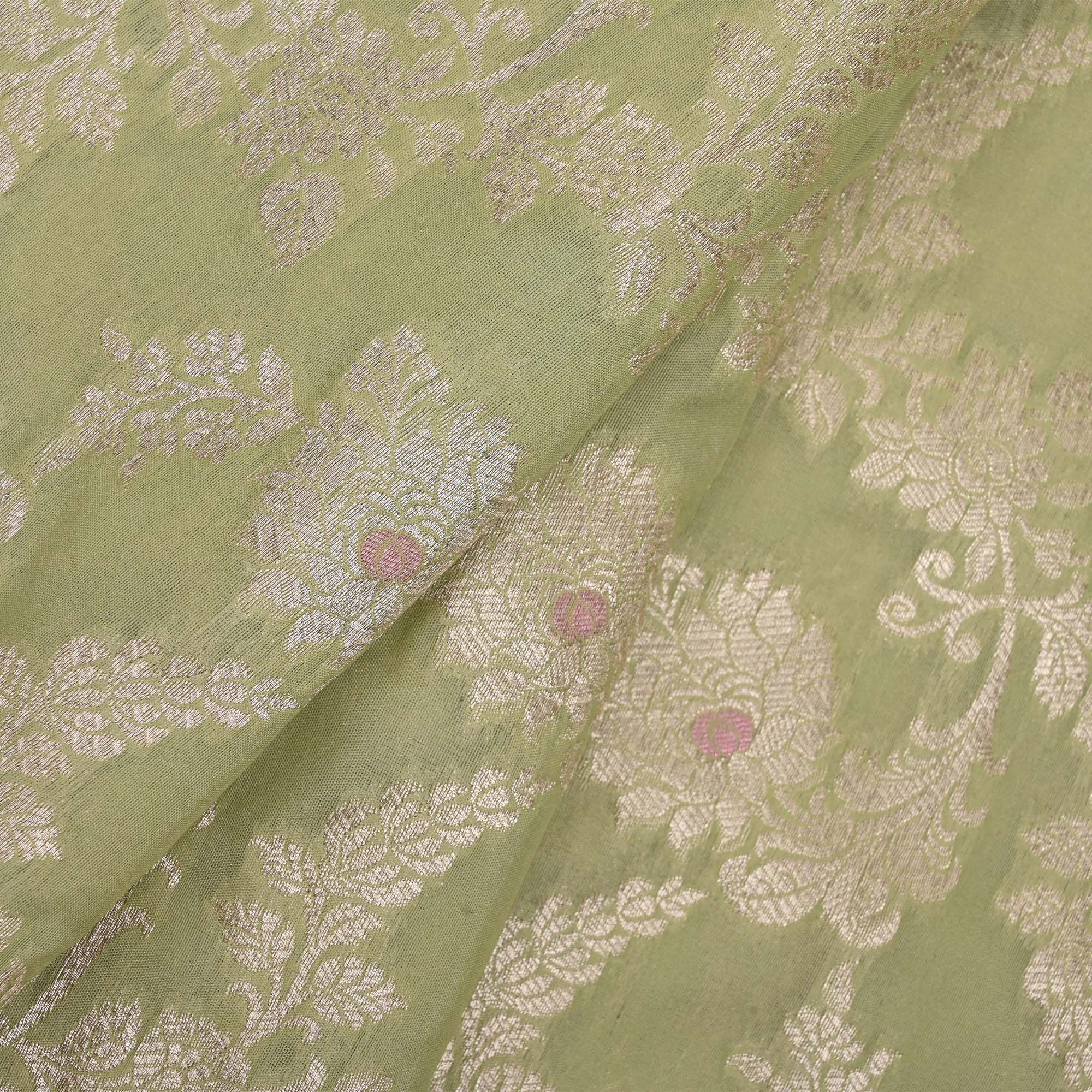 Gin Green Meenakari Banarasi Fabric