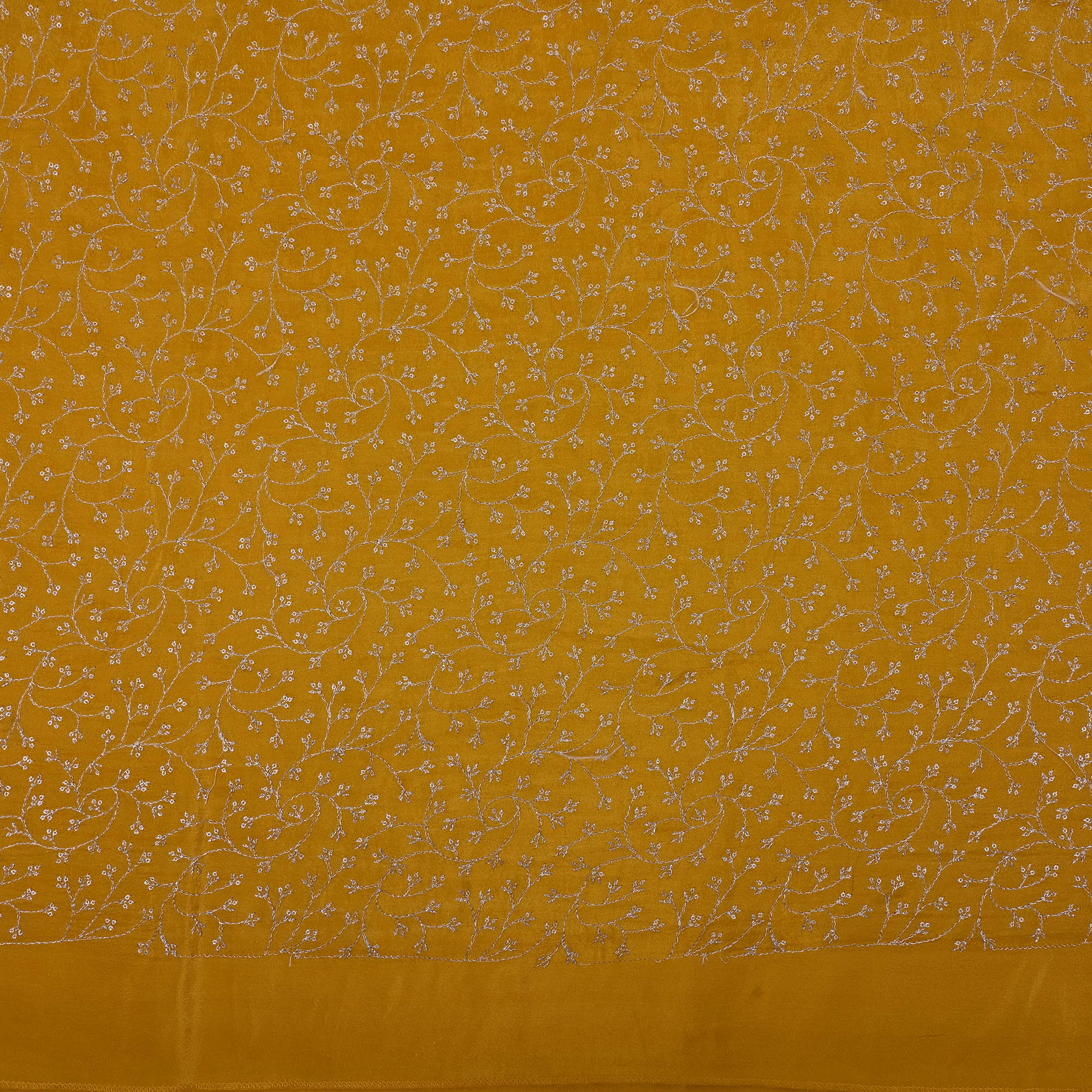 Saffron Yellow Tissue Fabric With Zari Embroidery