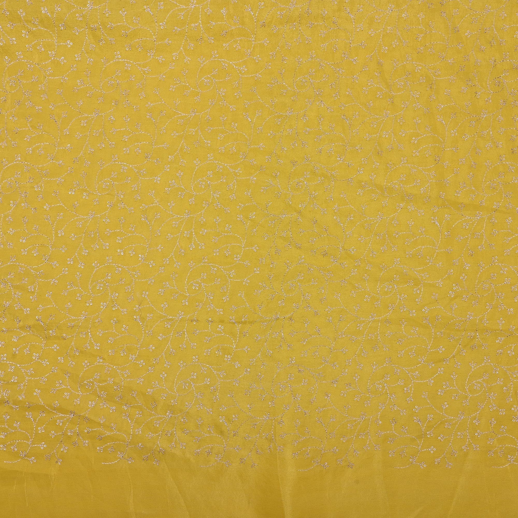 Citrine Yellow Tissue Fabric With Zari Embroidery