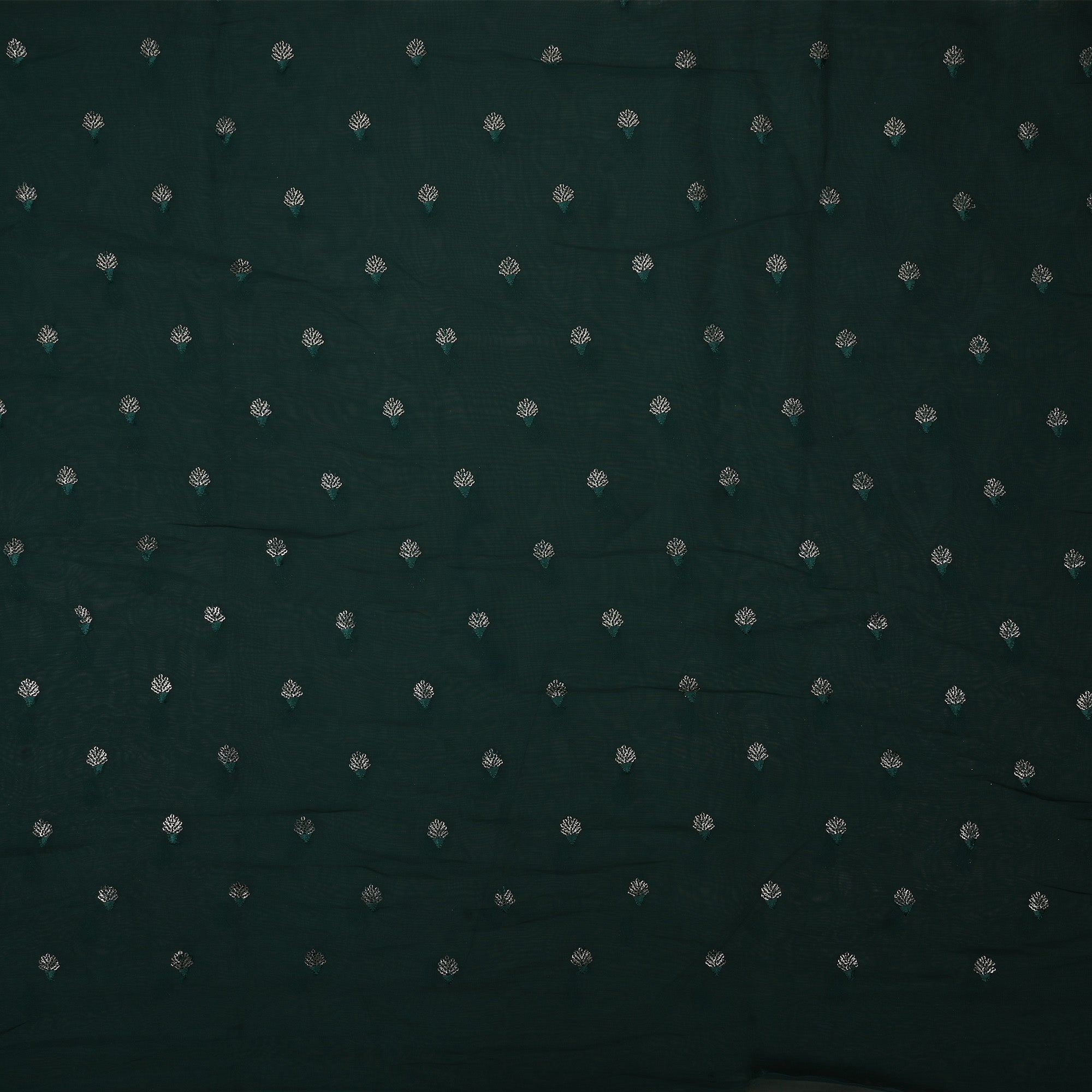Dark Green Floral Embroidered Organza Fabric