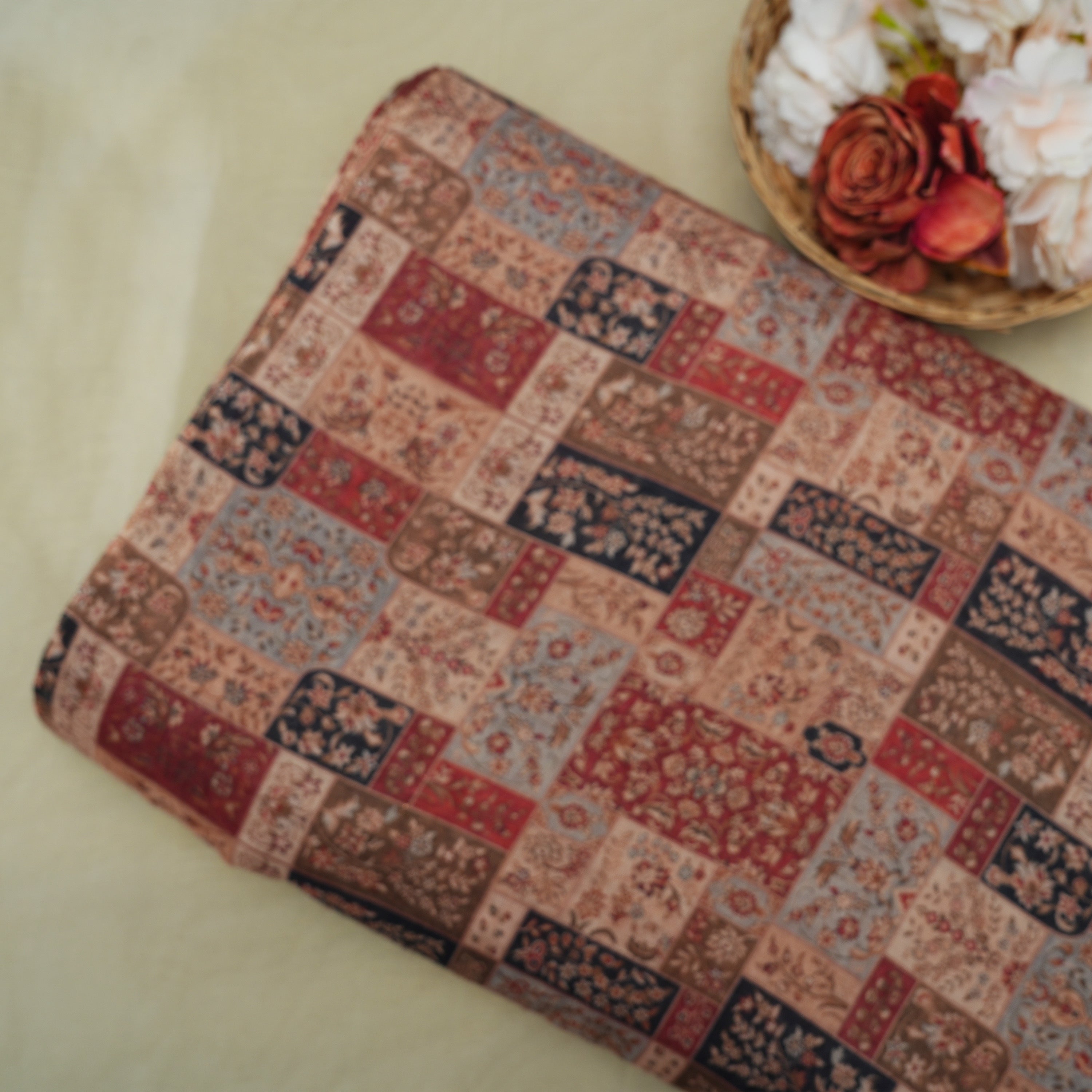 Brick Red Multicolour Floral Multi Design Printed Tissue Fabric