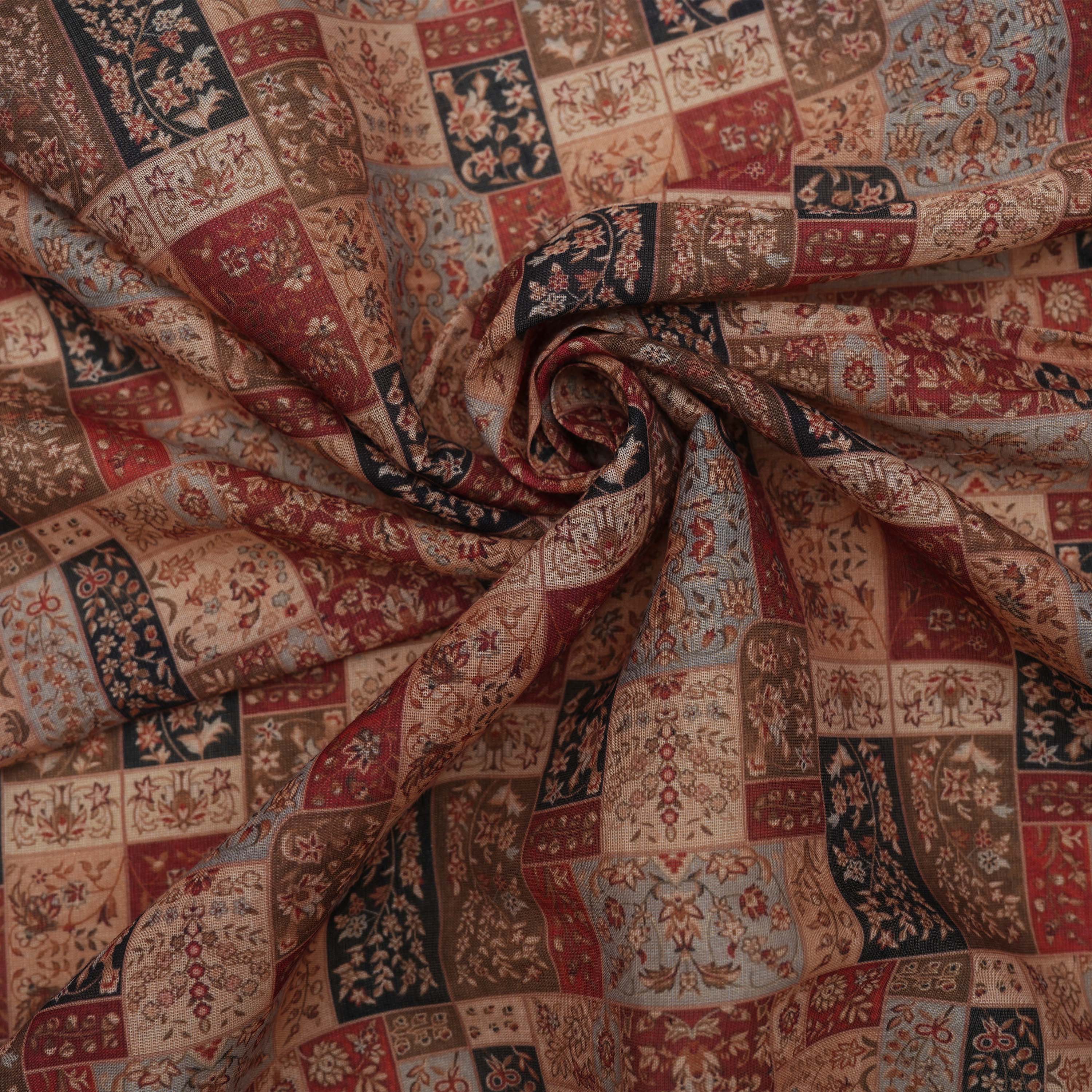 Brick Red Multicolour Floral Multi Design Printed Tissue Fabric