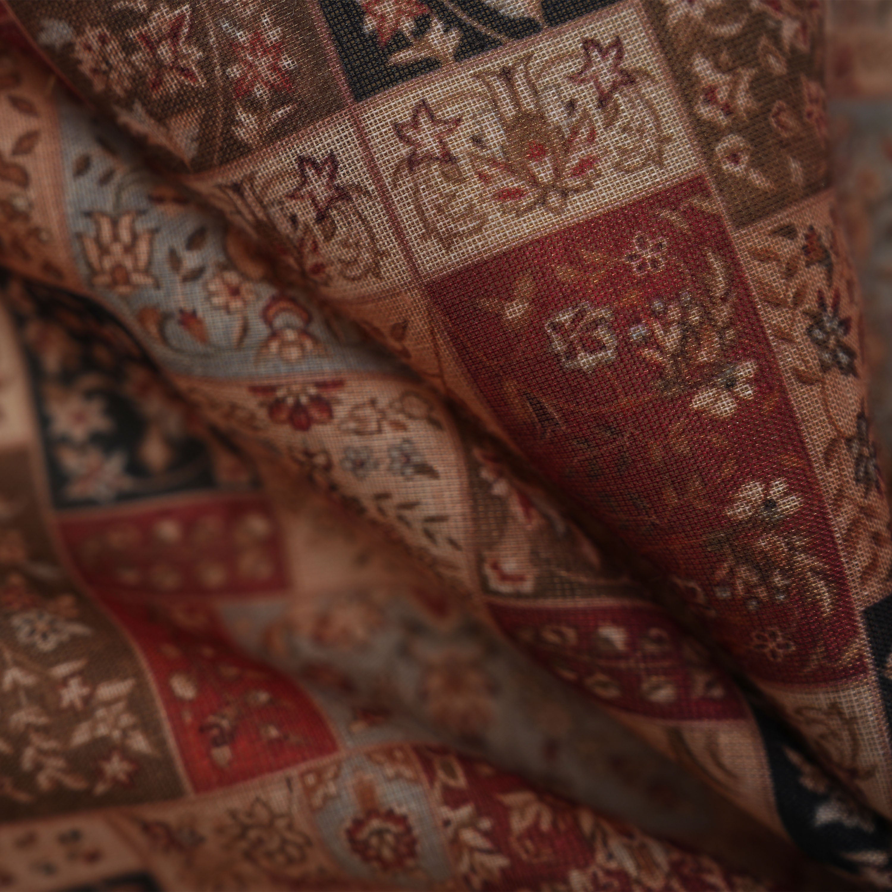 Brick Red Multicolour Floral Multi Design Printed Tissue Fabric