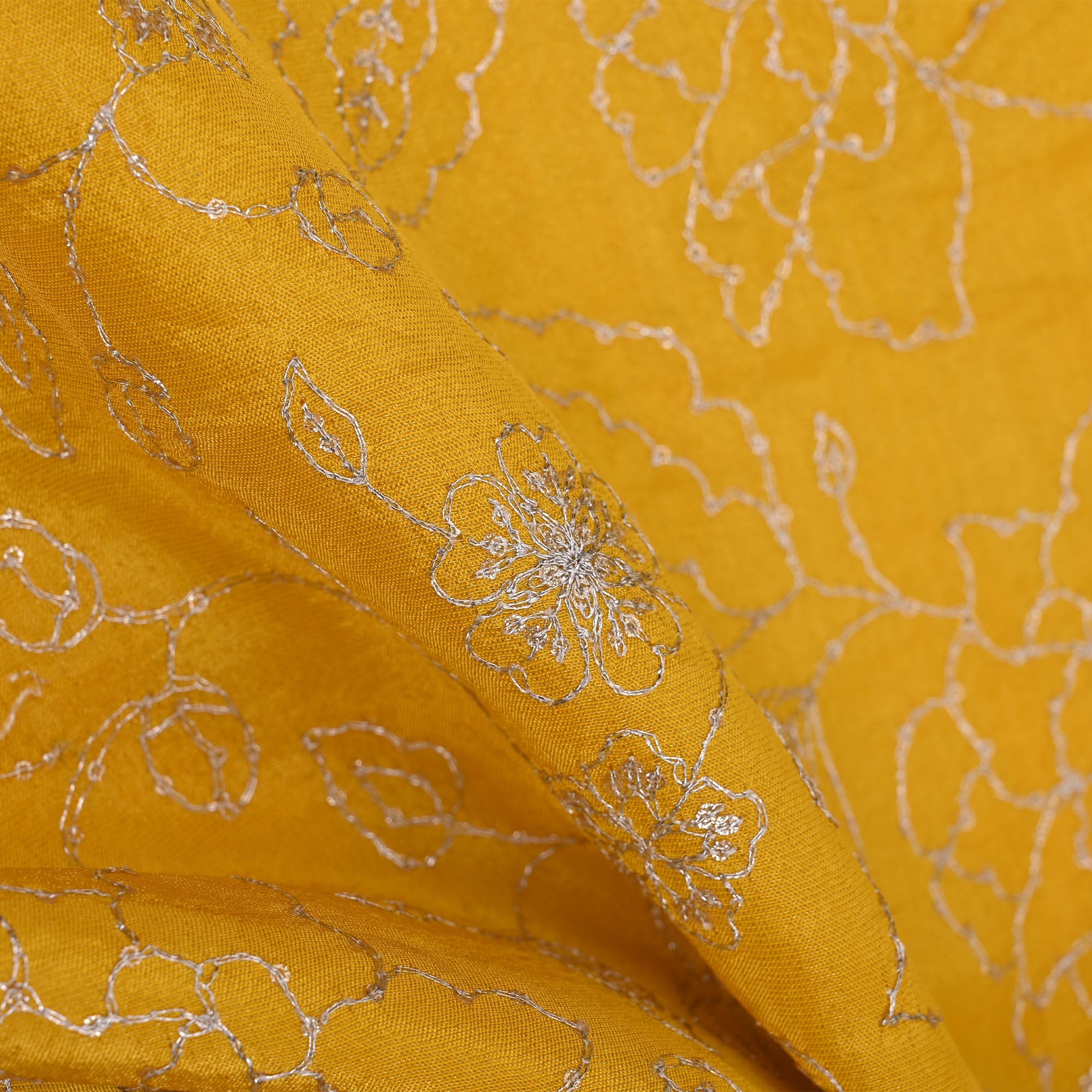 Turmeric Yellow Tissue Fabric With Embroidery