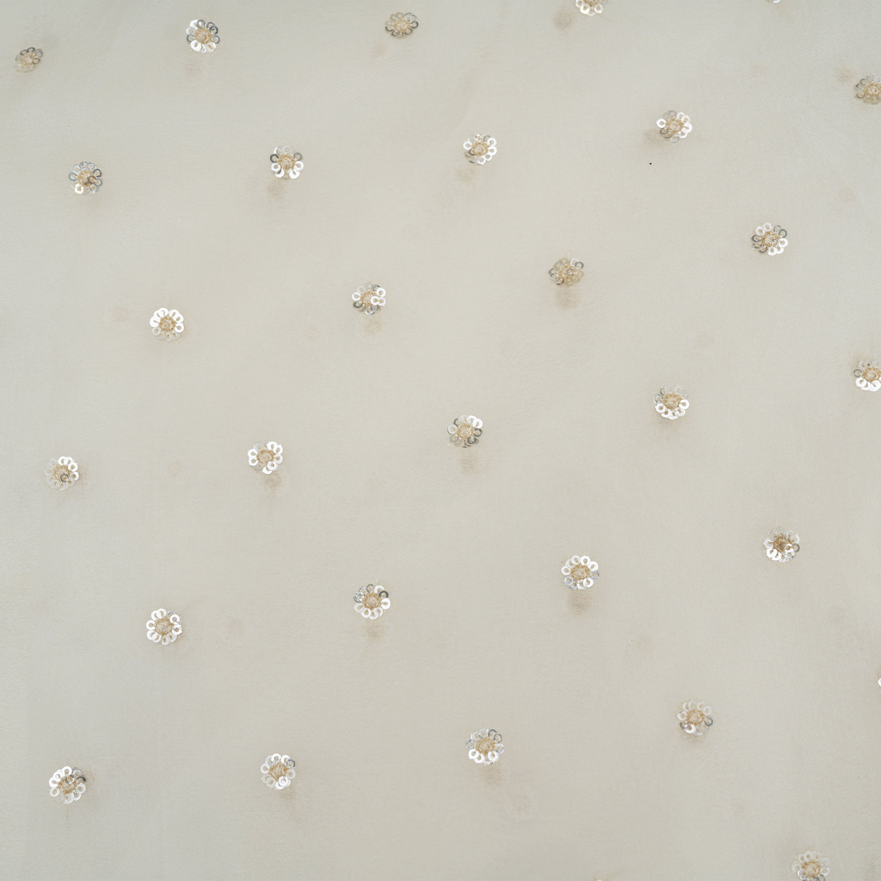 Alabaster White Chiffon Fabric With Mini Floral Sequins