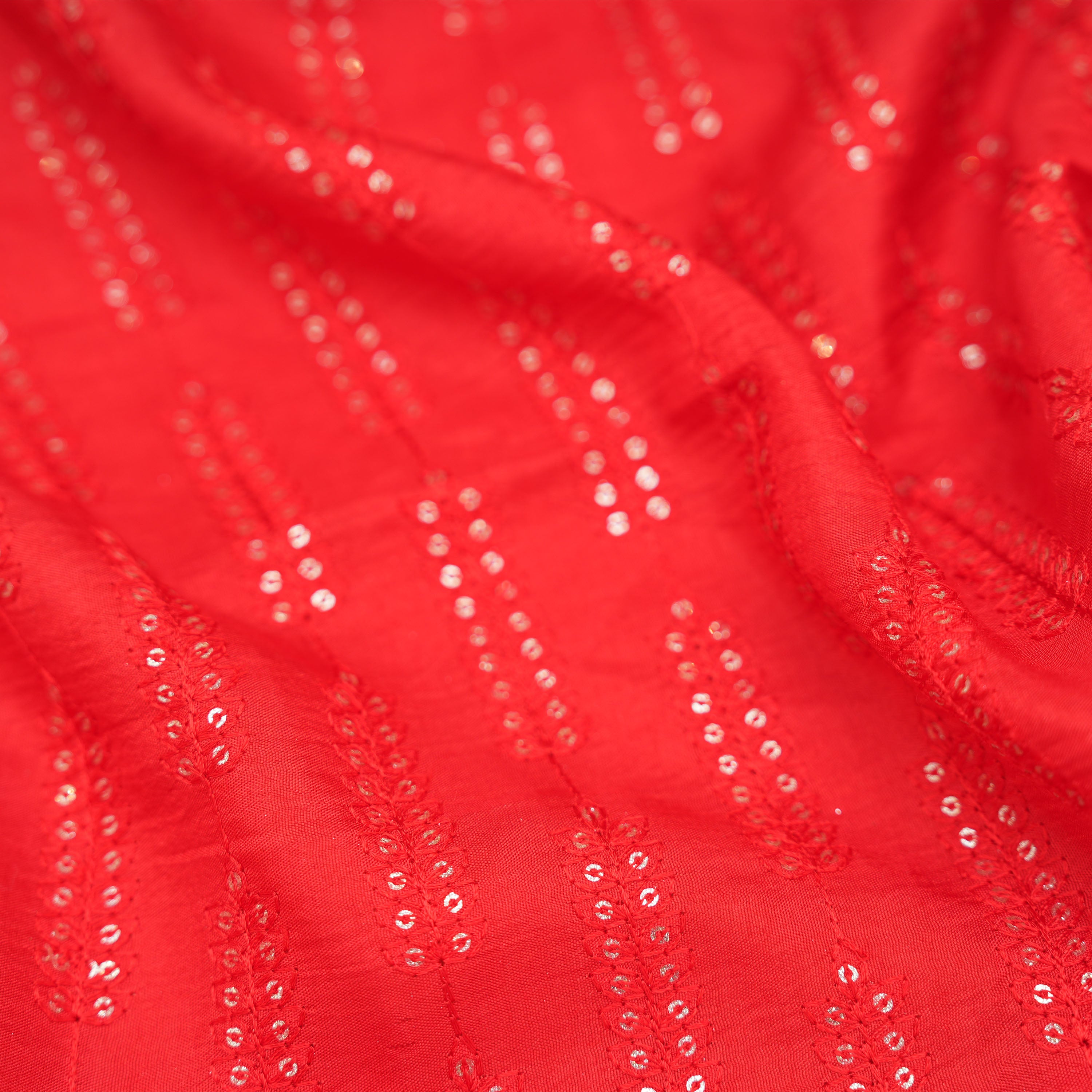 Persian Red Kili Motif Border Embroidered Silk Fabric