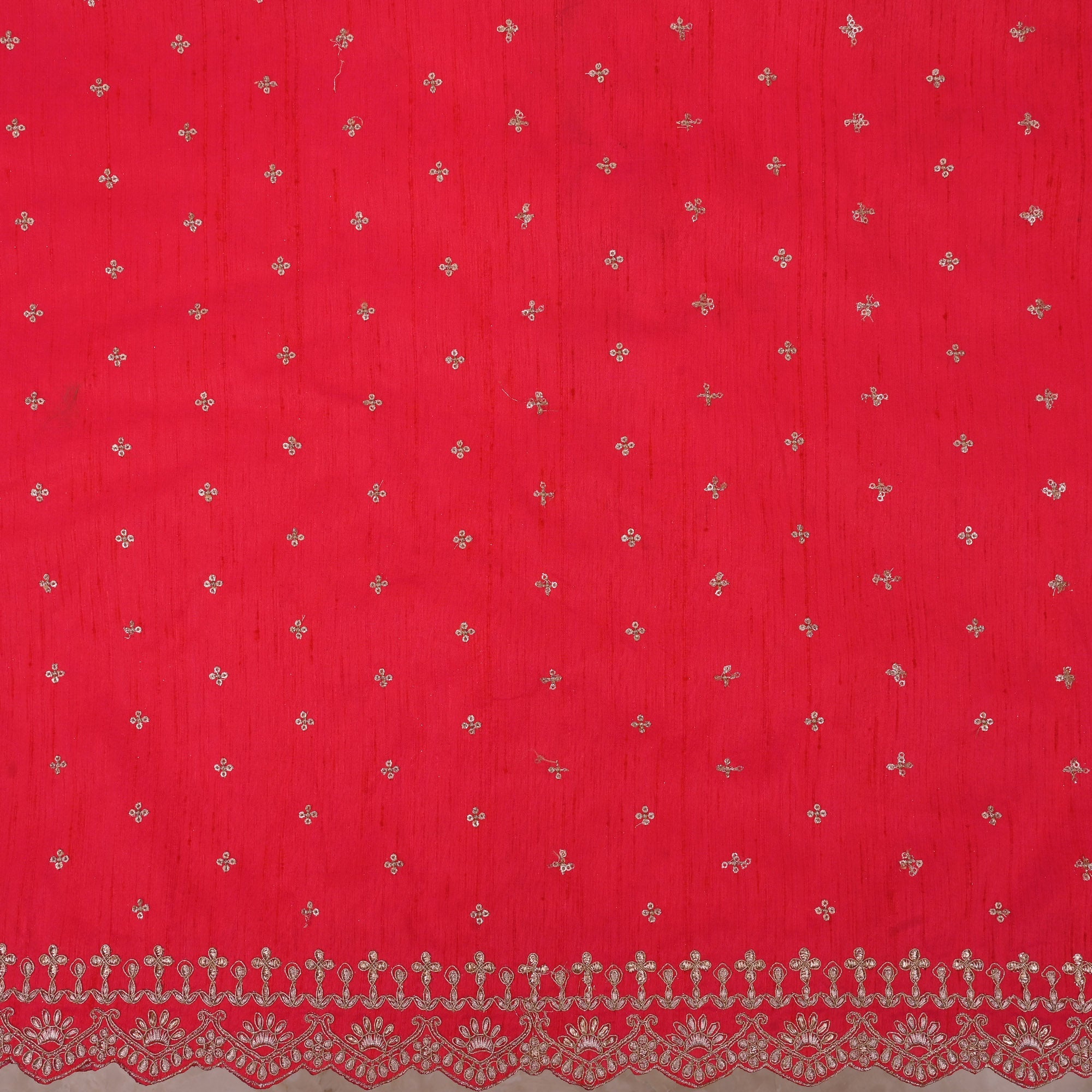 Munsell Red Embroidered Raw Silk Fabric