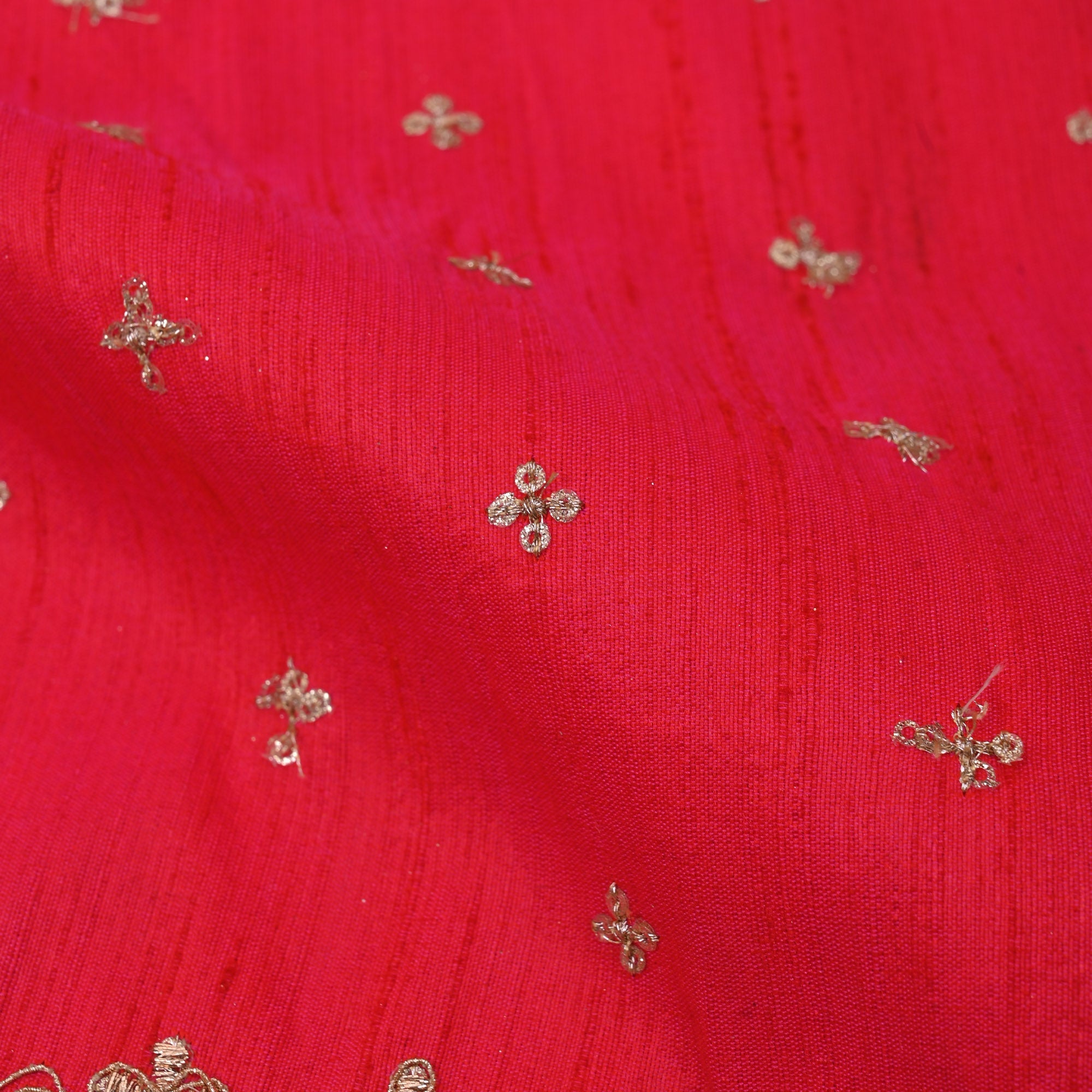 Munsell Red Embroidered Raw Silk Fabric