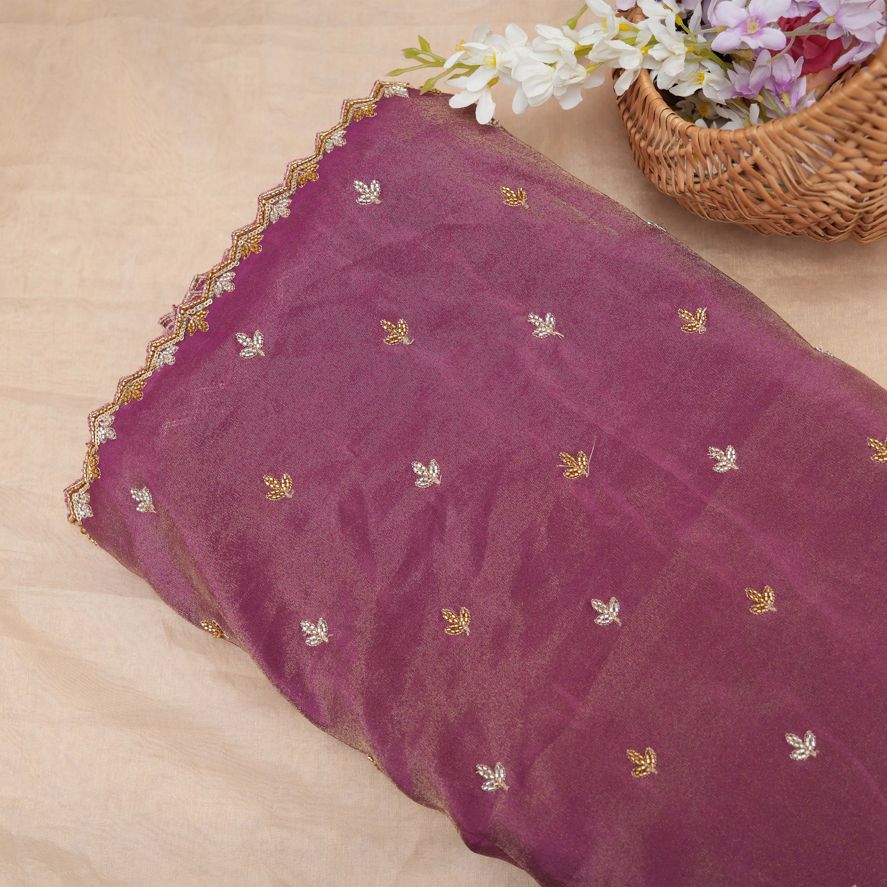 Twilight Lavender Purple With Mini Florals On Tissue Fabric