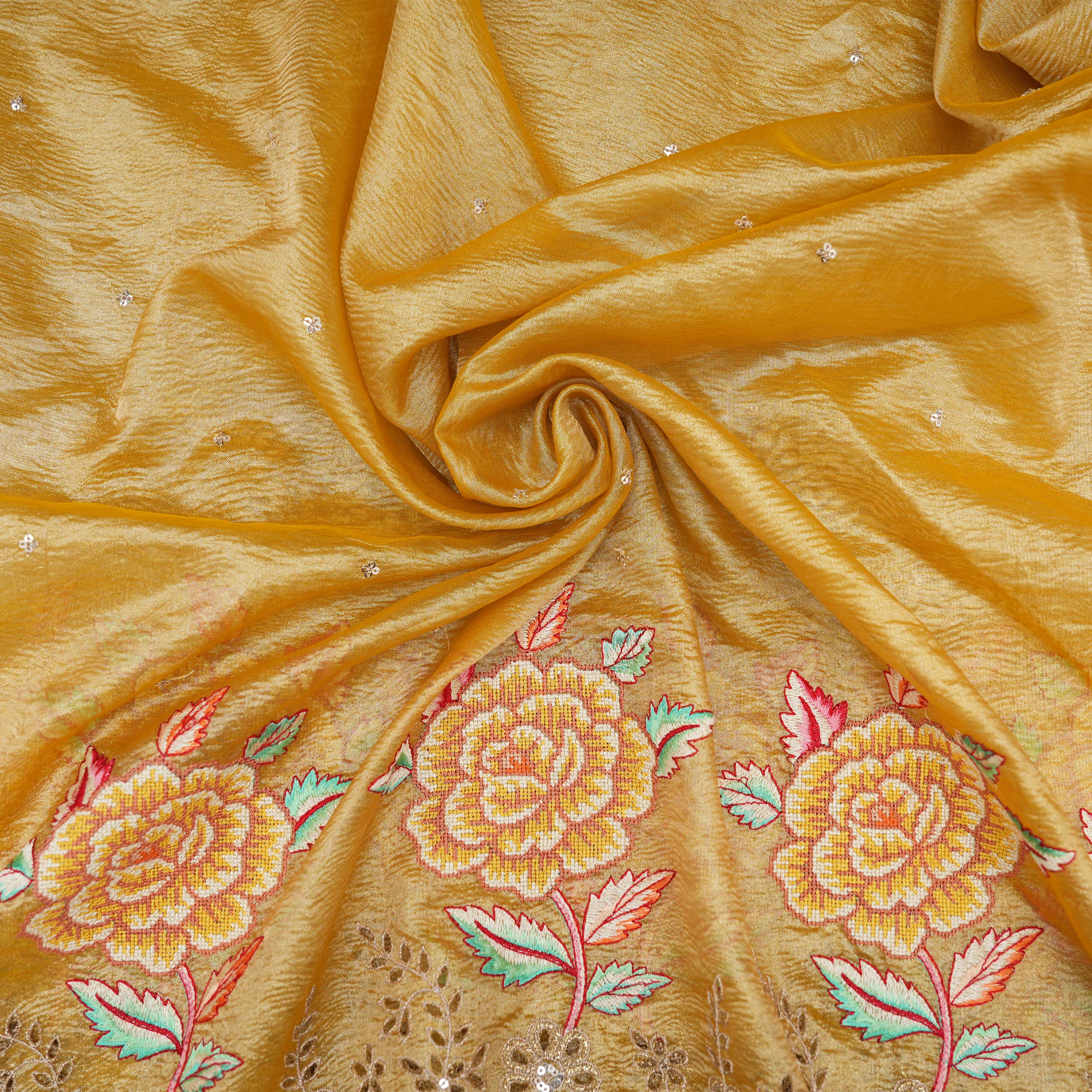 Hunyadi Yellow Threadwork With Hool Bordered Tissue Fabric