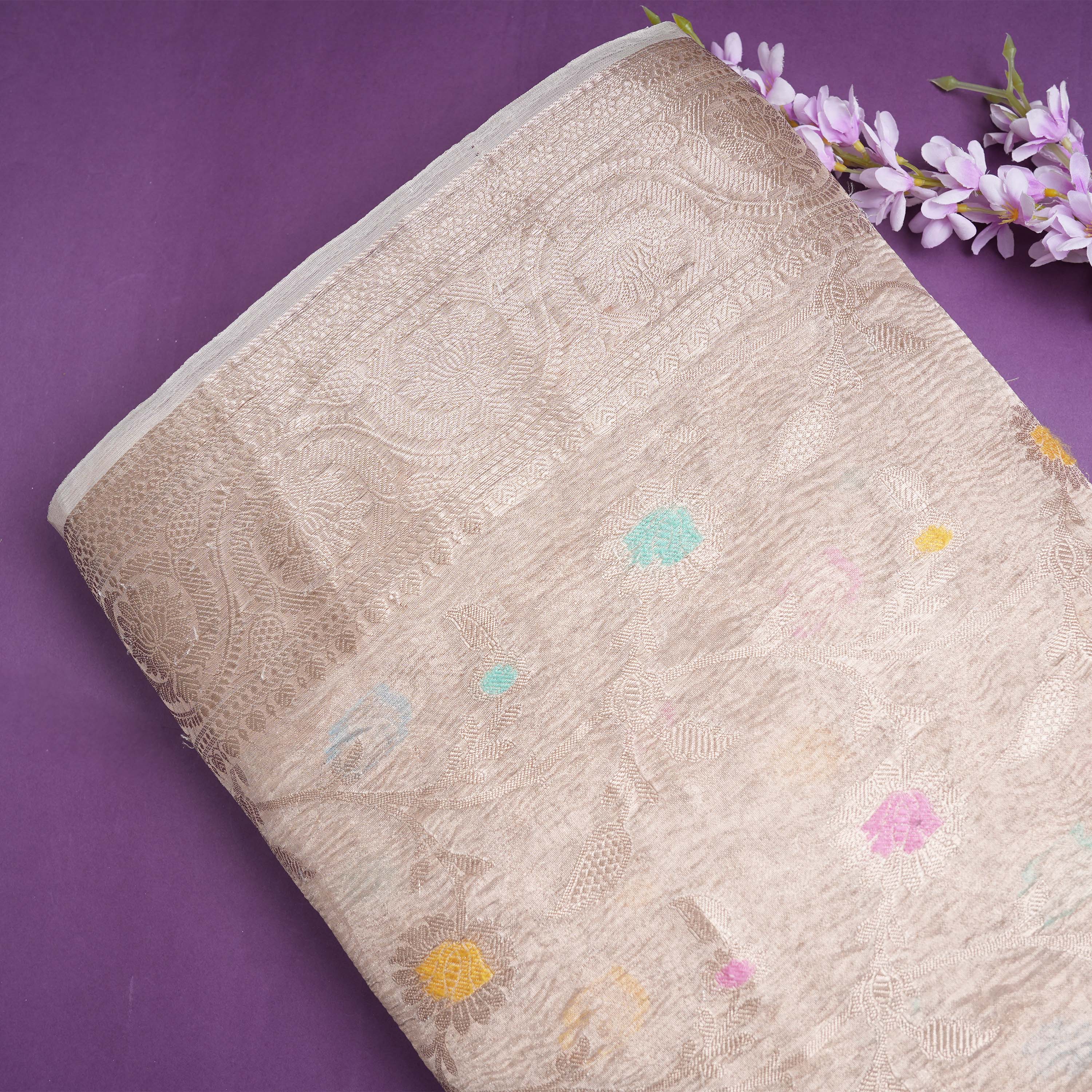 Pale Mauve Floral Rangkat Banarasi Tissue Fabric