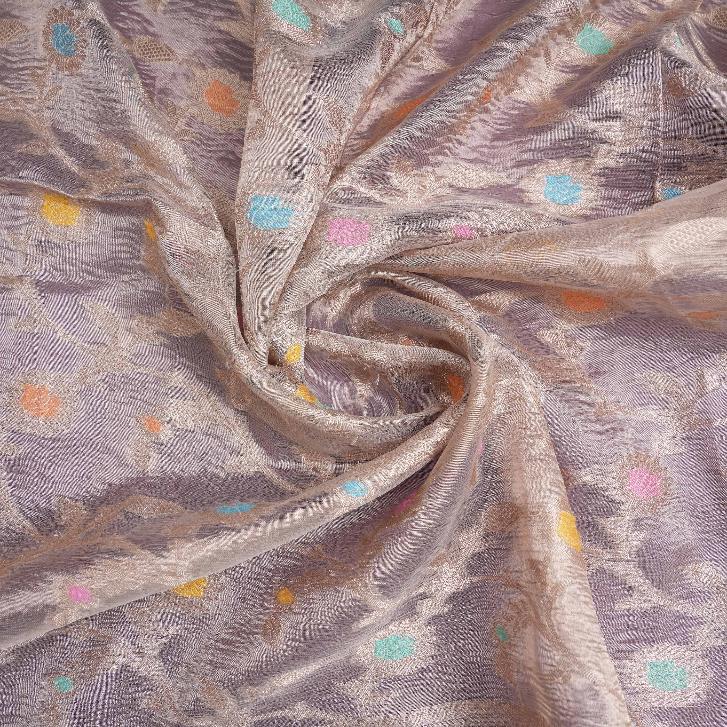 Pale Mauve Floral Rangkat Banarasi Tissue Fabric