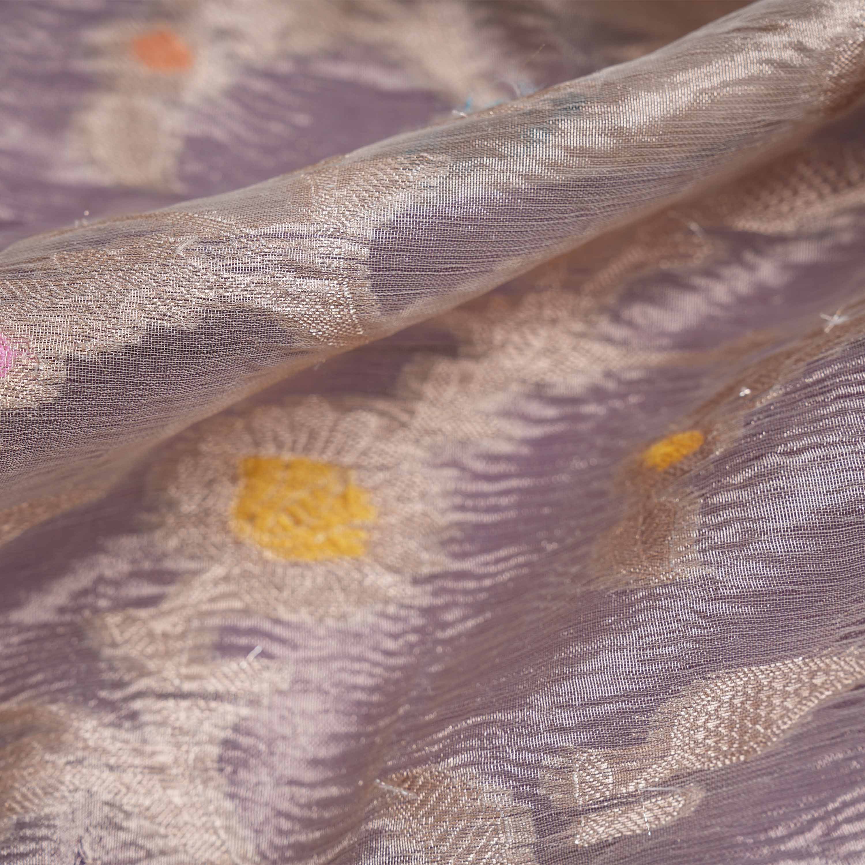 Pale Mauve Floral Rangkat Banarasi Tissue Fabric