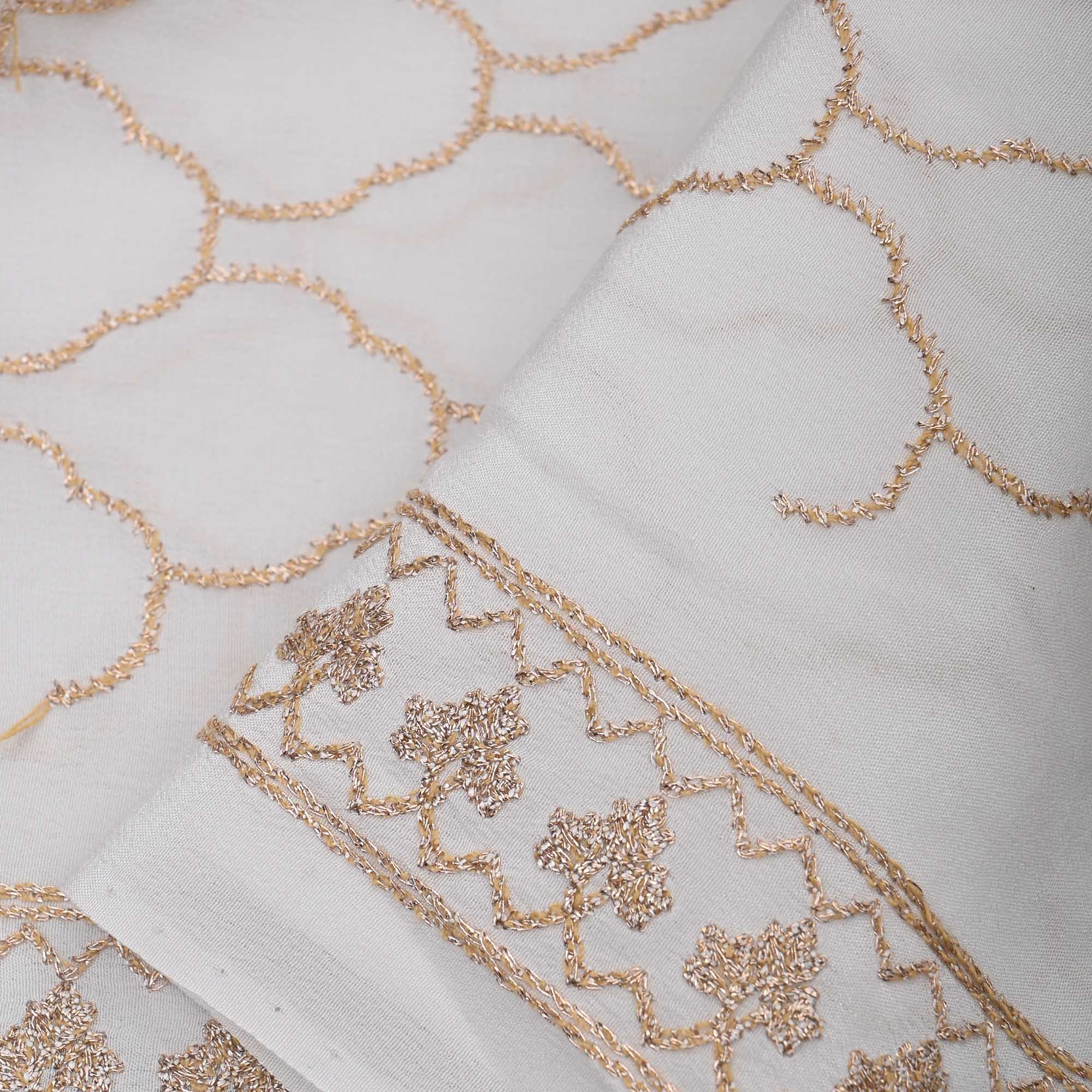 Dull White Crepe Fabric With Zari Weave