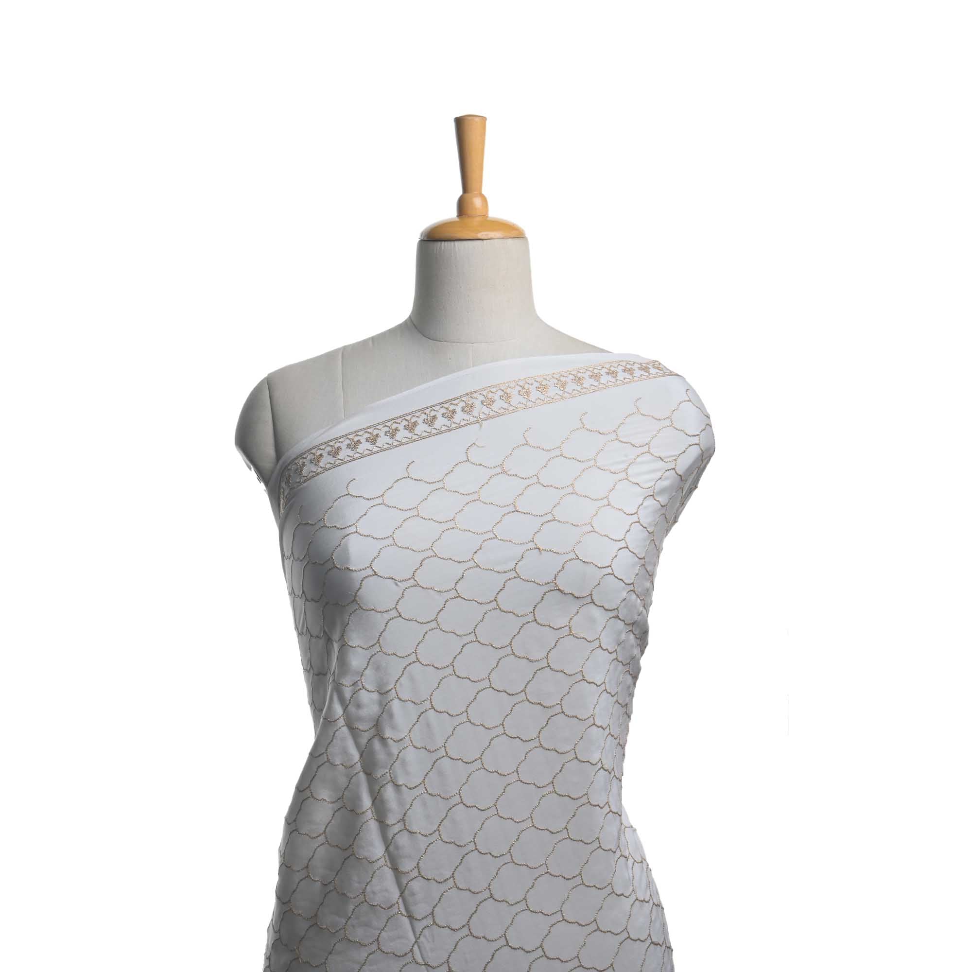 Dull White Crepe Fabric With Zari Weave