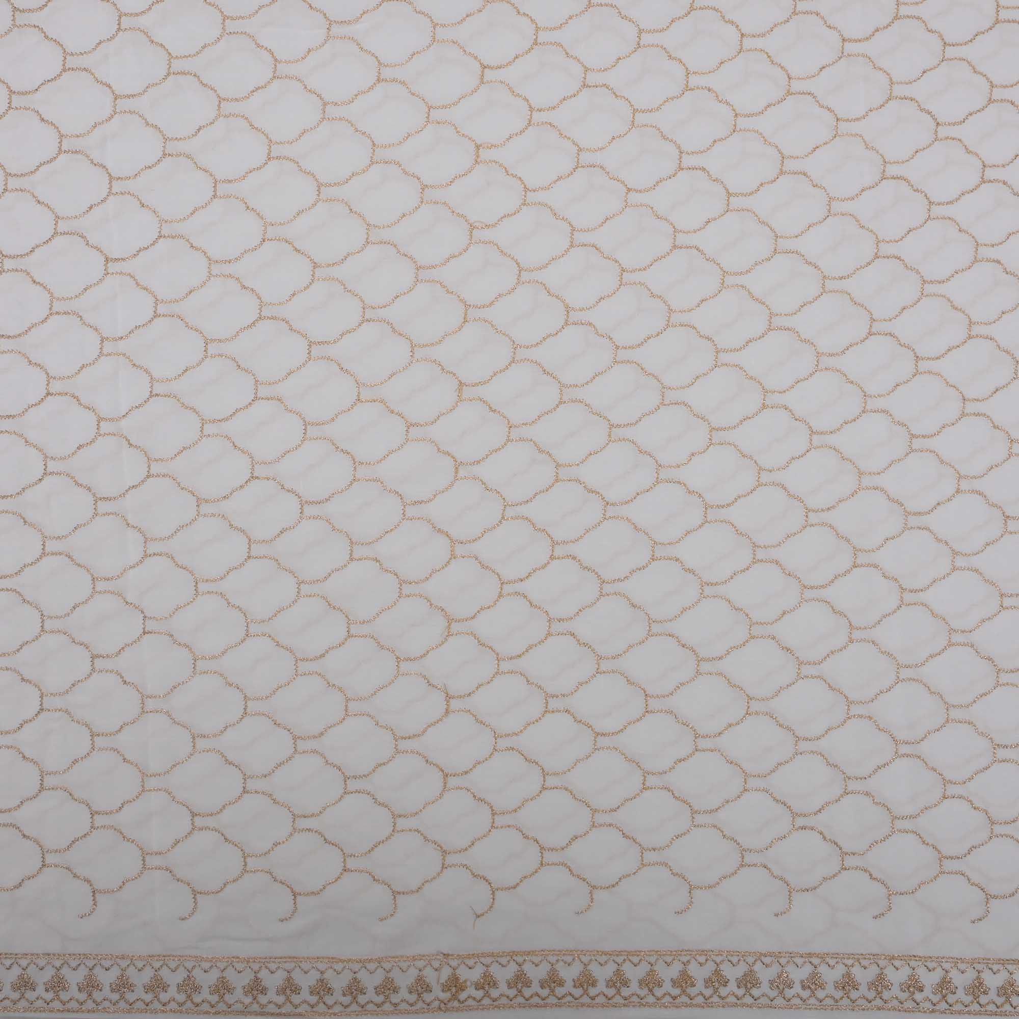 Dull White Crepe Fabric With Zari Weave
