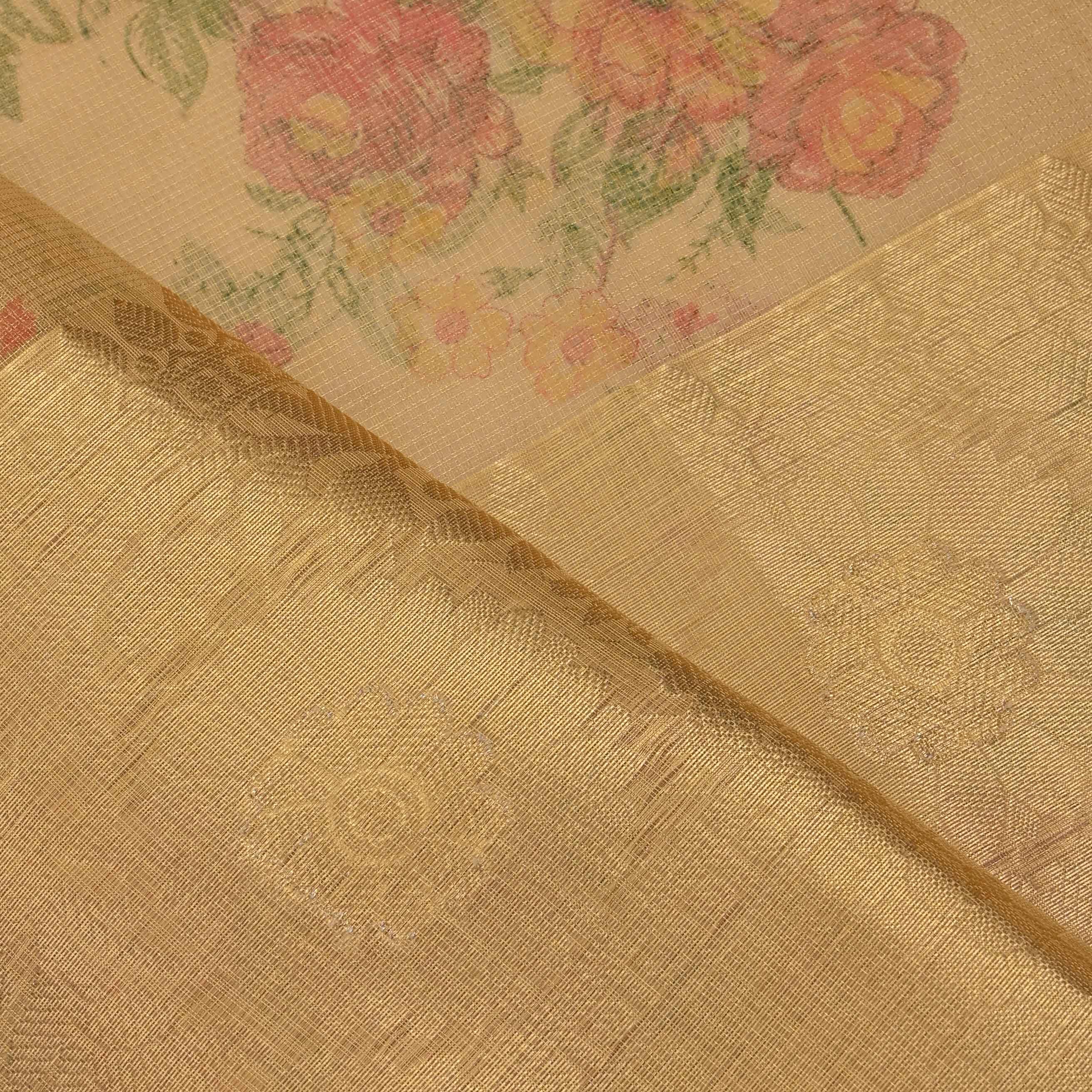 Buff Yellow Printed Floral Tissue Fabric