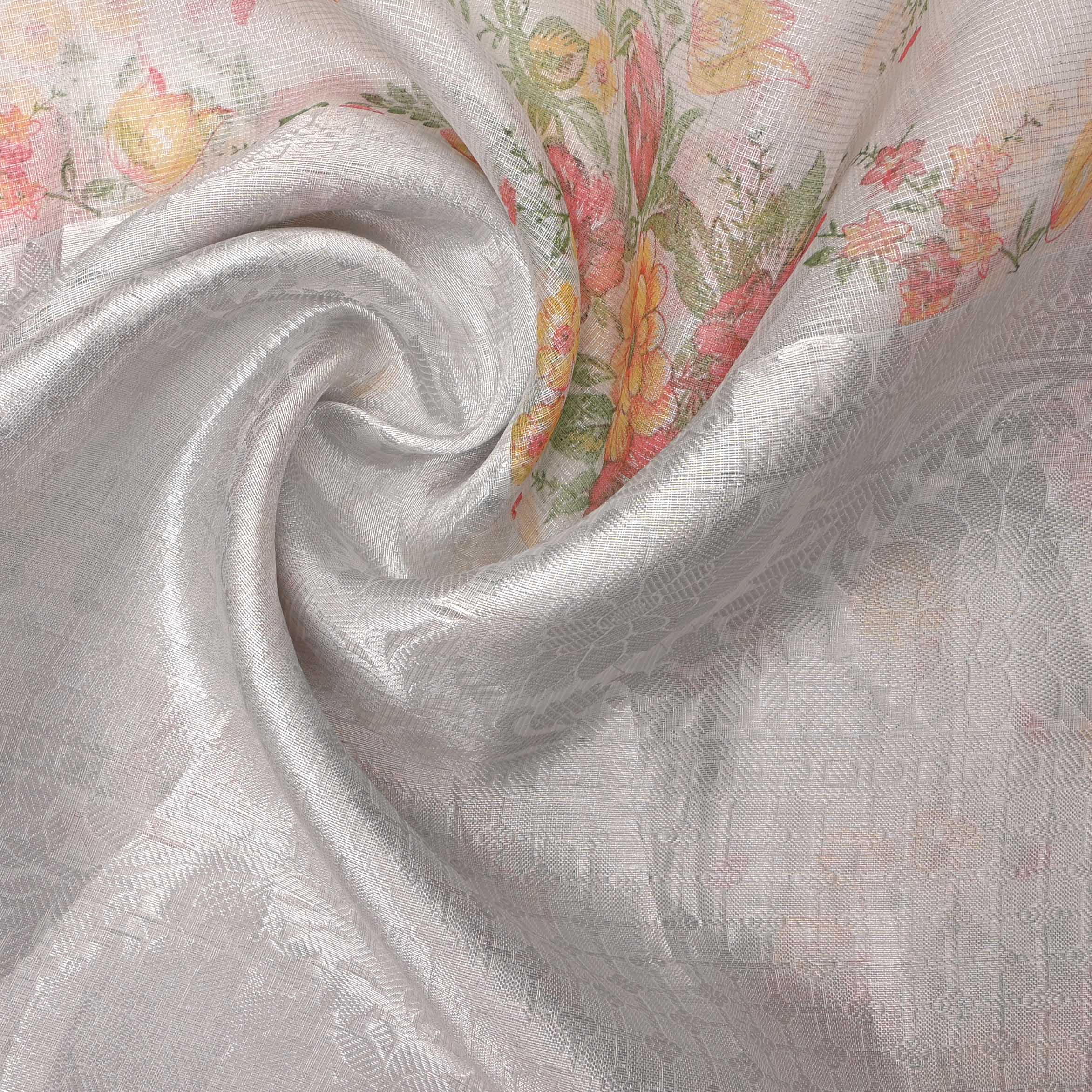 Vista White Printed Floral Tissue Fabric