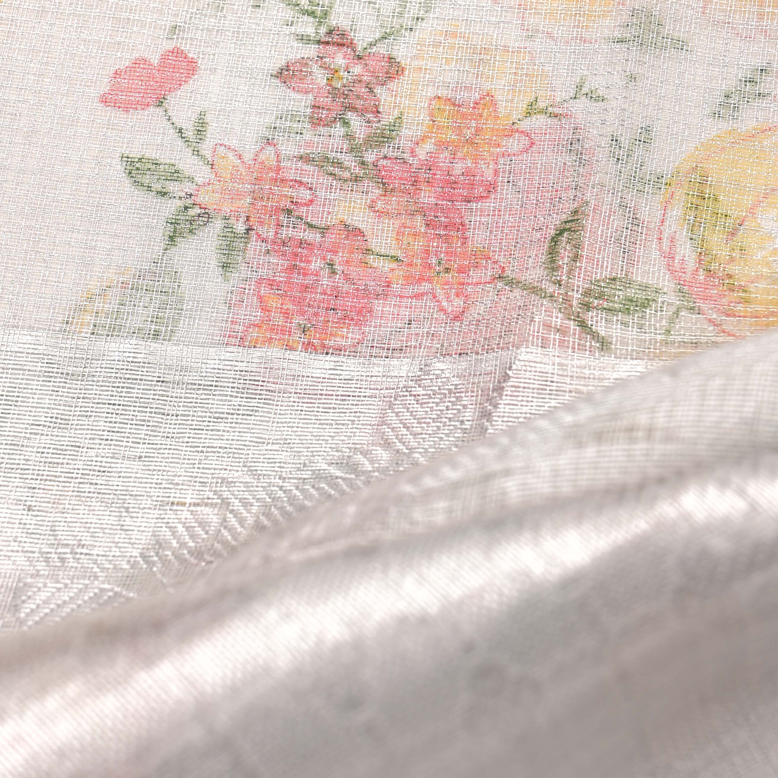 Vista White Printed Floral Tissue Fabric