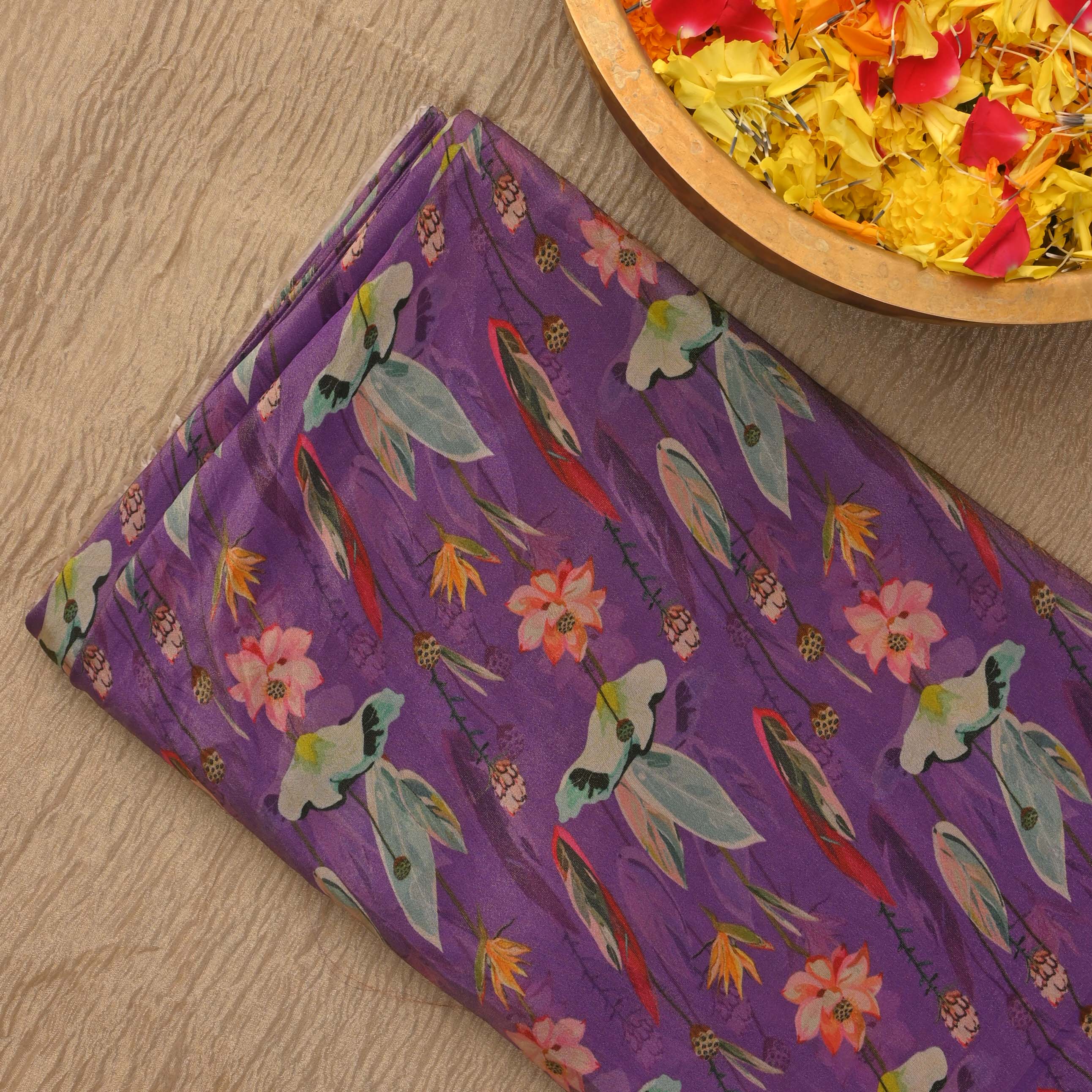 African Violet Printed Tissue Floral Fabric