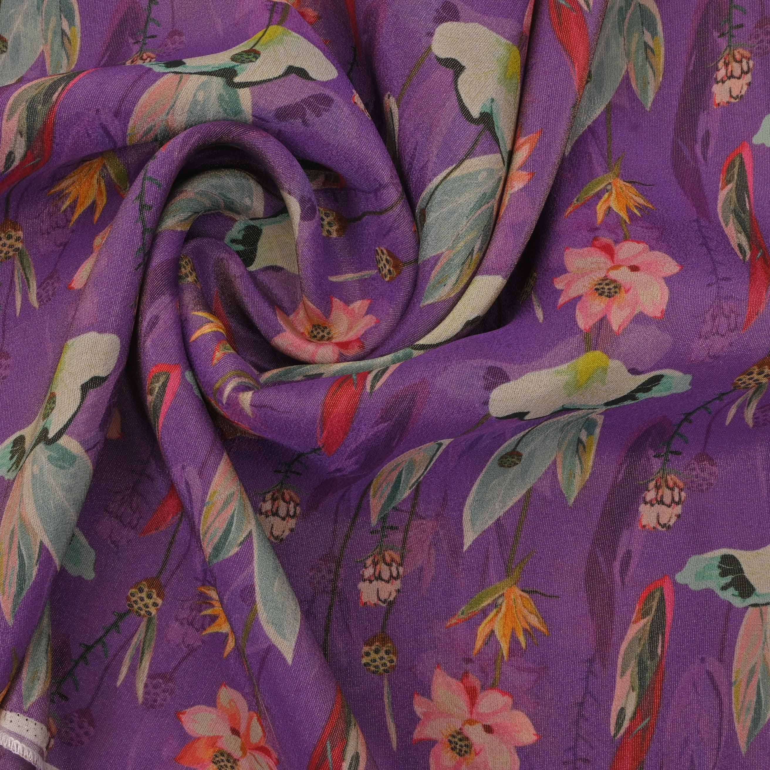 African Violet Printed Tissue Floral Fabric