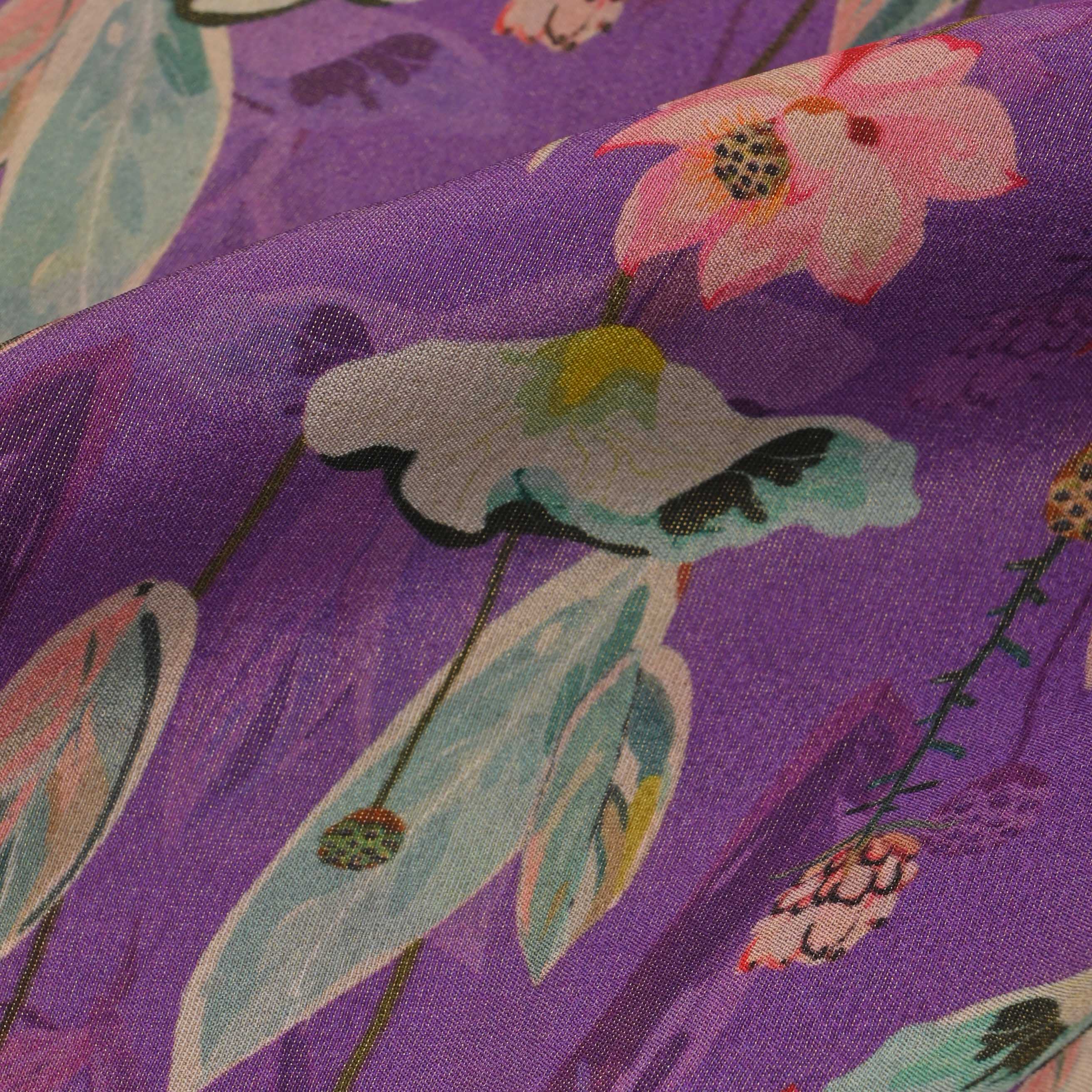 African Violet Printed Tissue Floral Fabric
