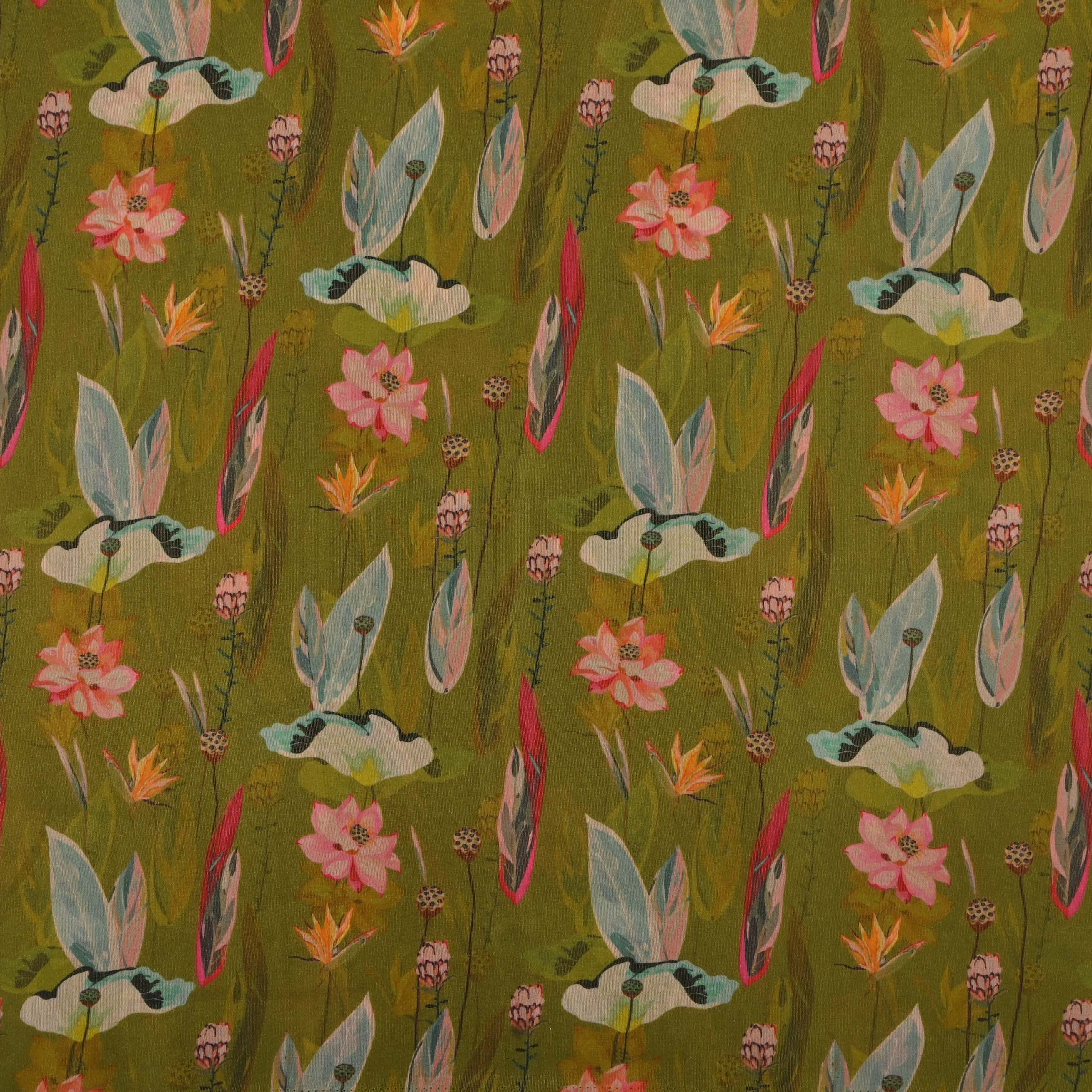 Citrus Green Printed Tissue Floral Fabric
