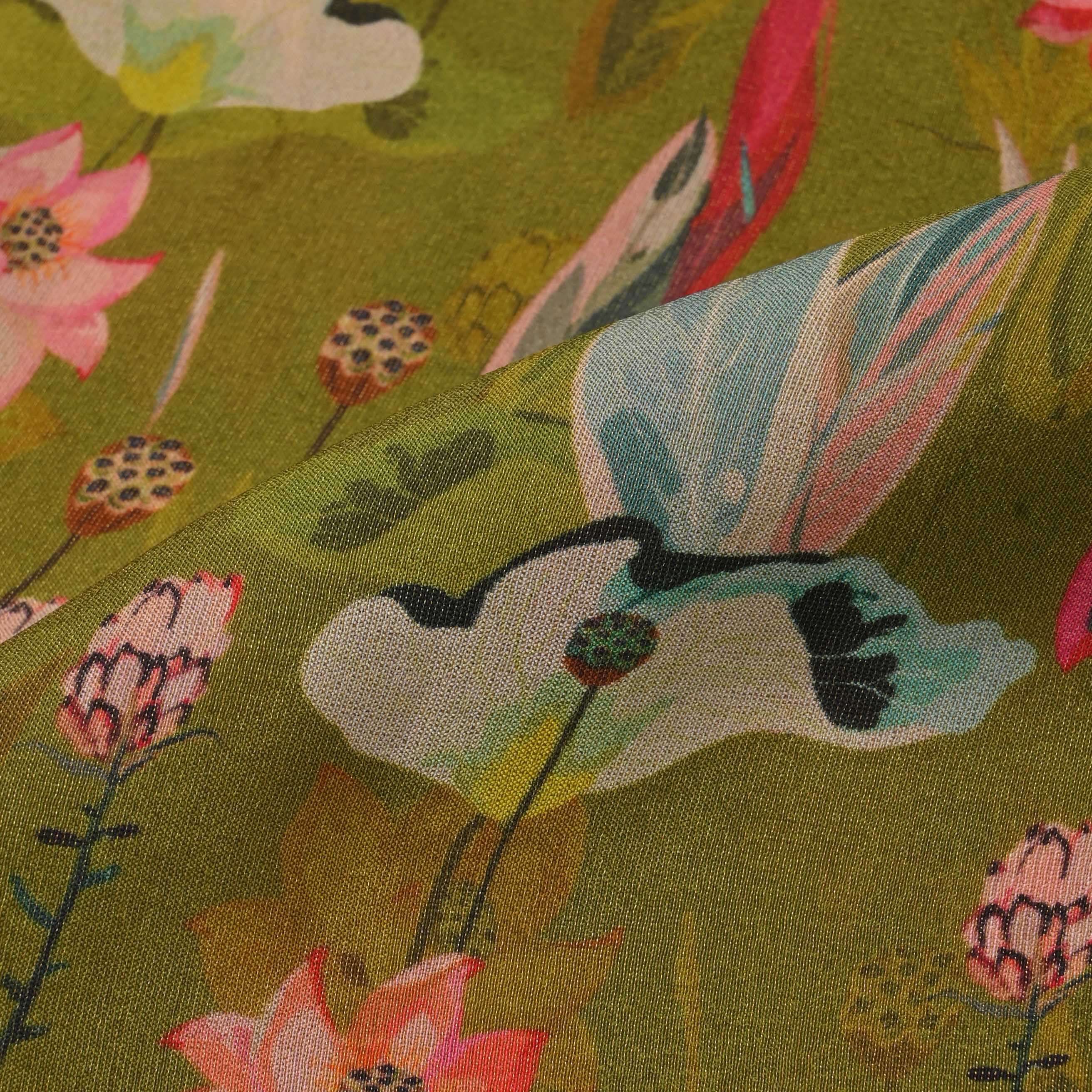 Citrus Green Printed Tissue Floral Fabric