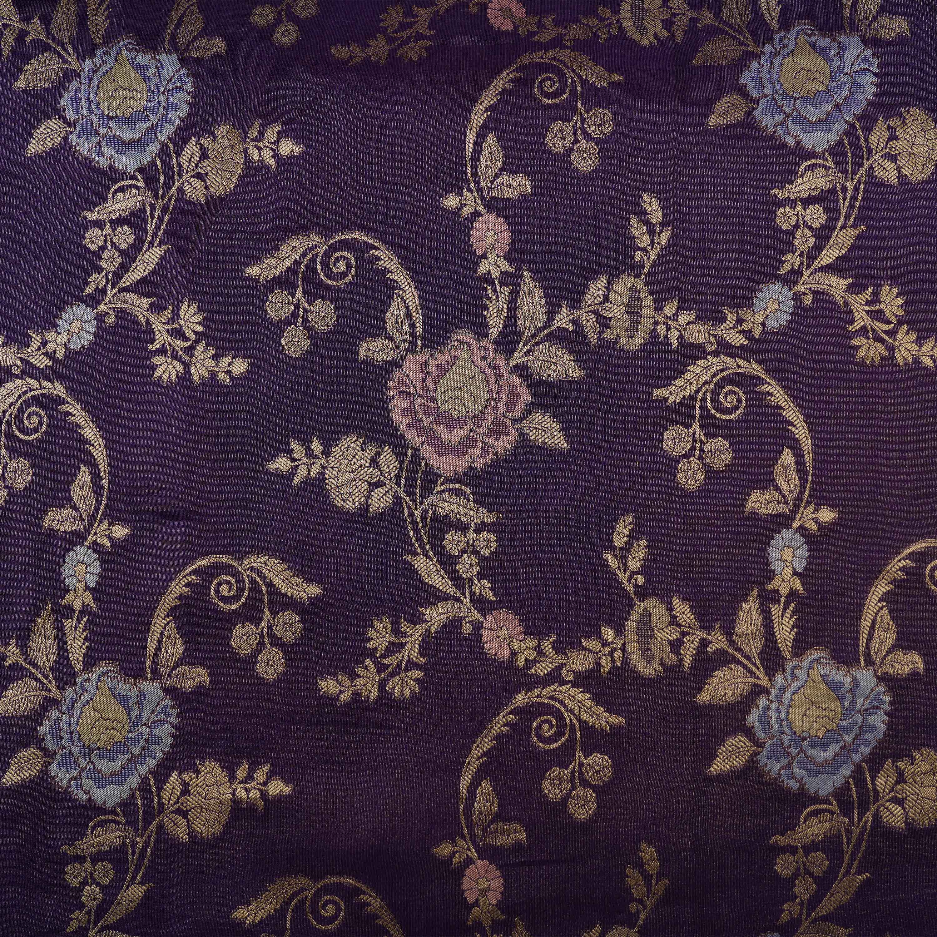Dark Purple Banarasi Delicate Floral Jaal Tissue Fabric