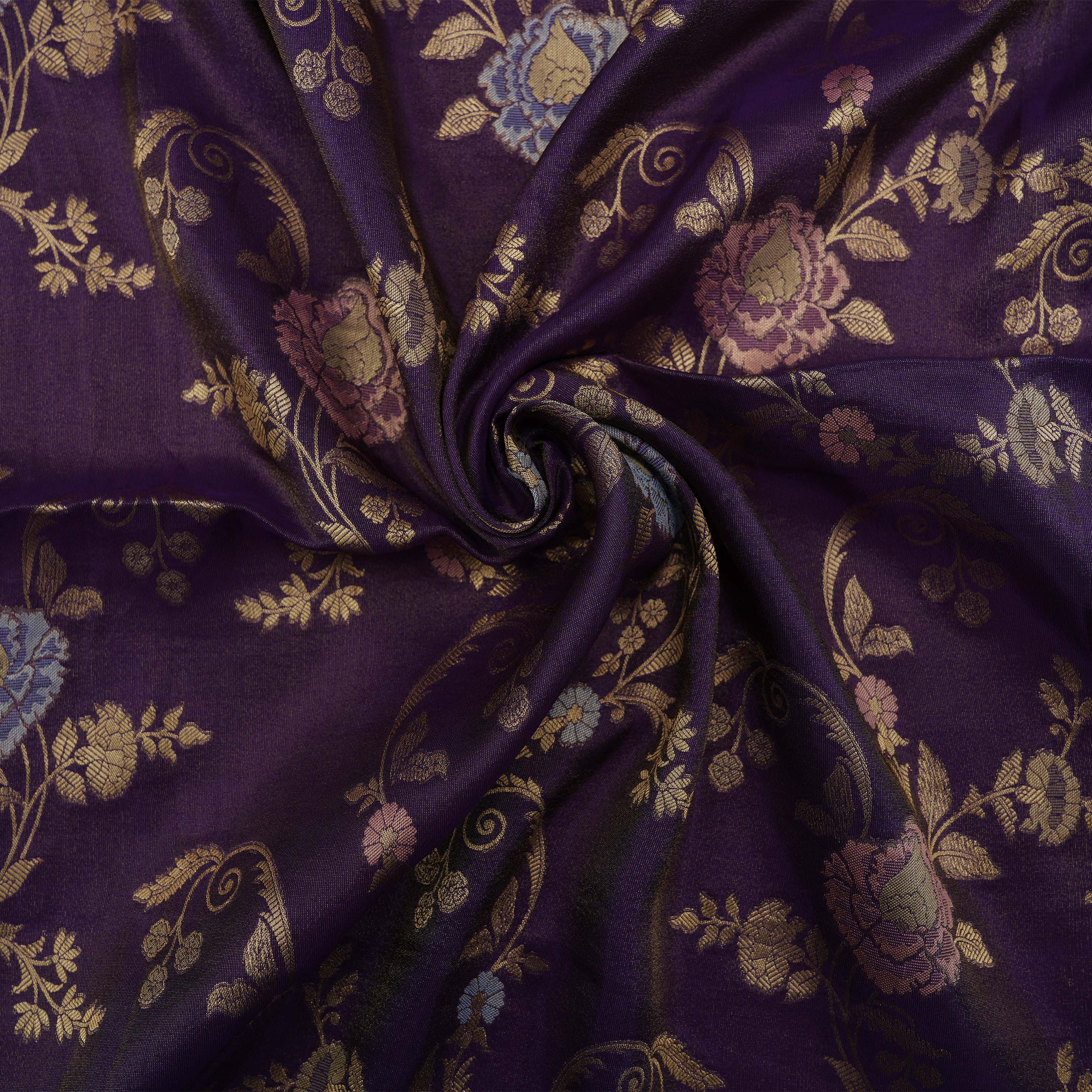 Dark Purple Banarasi Delicate Floral Jaal Tissue Fabric