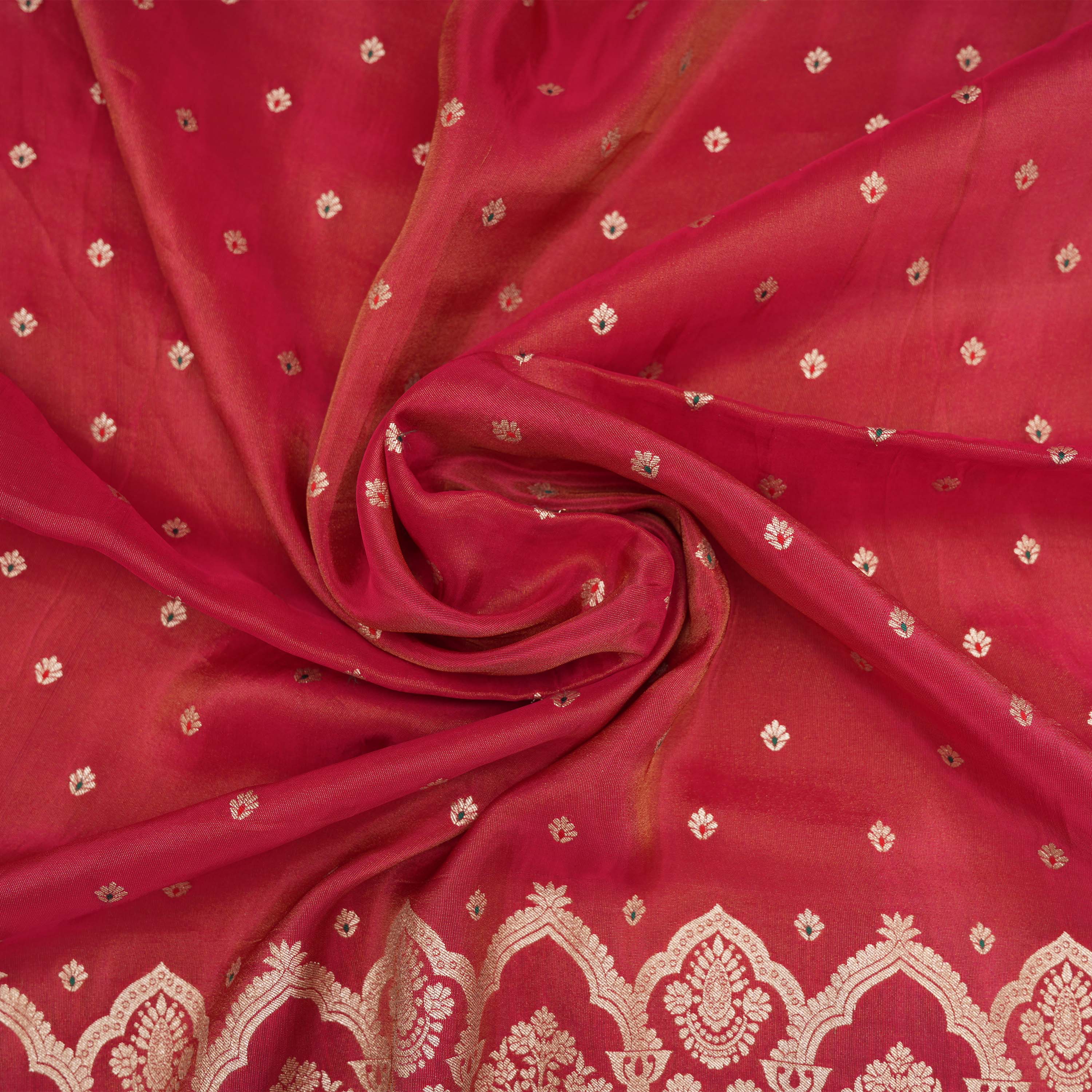 Cardinal Pink Paithani Mughal Motif Tissue Fabric