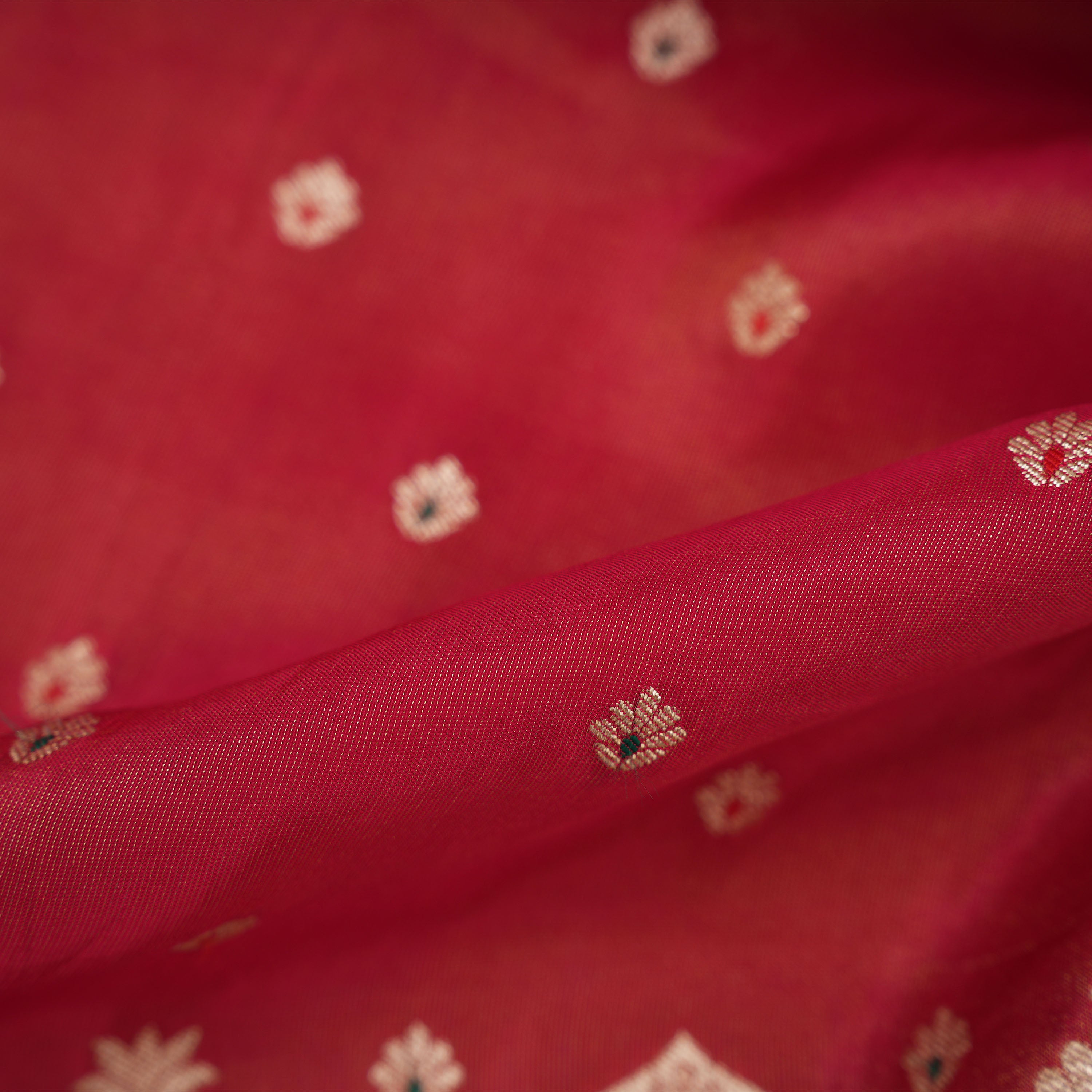 Cardinal Pink Paithani Mughal Motif Tissue Fabric