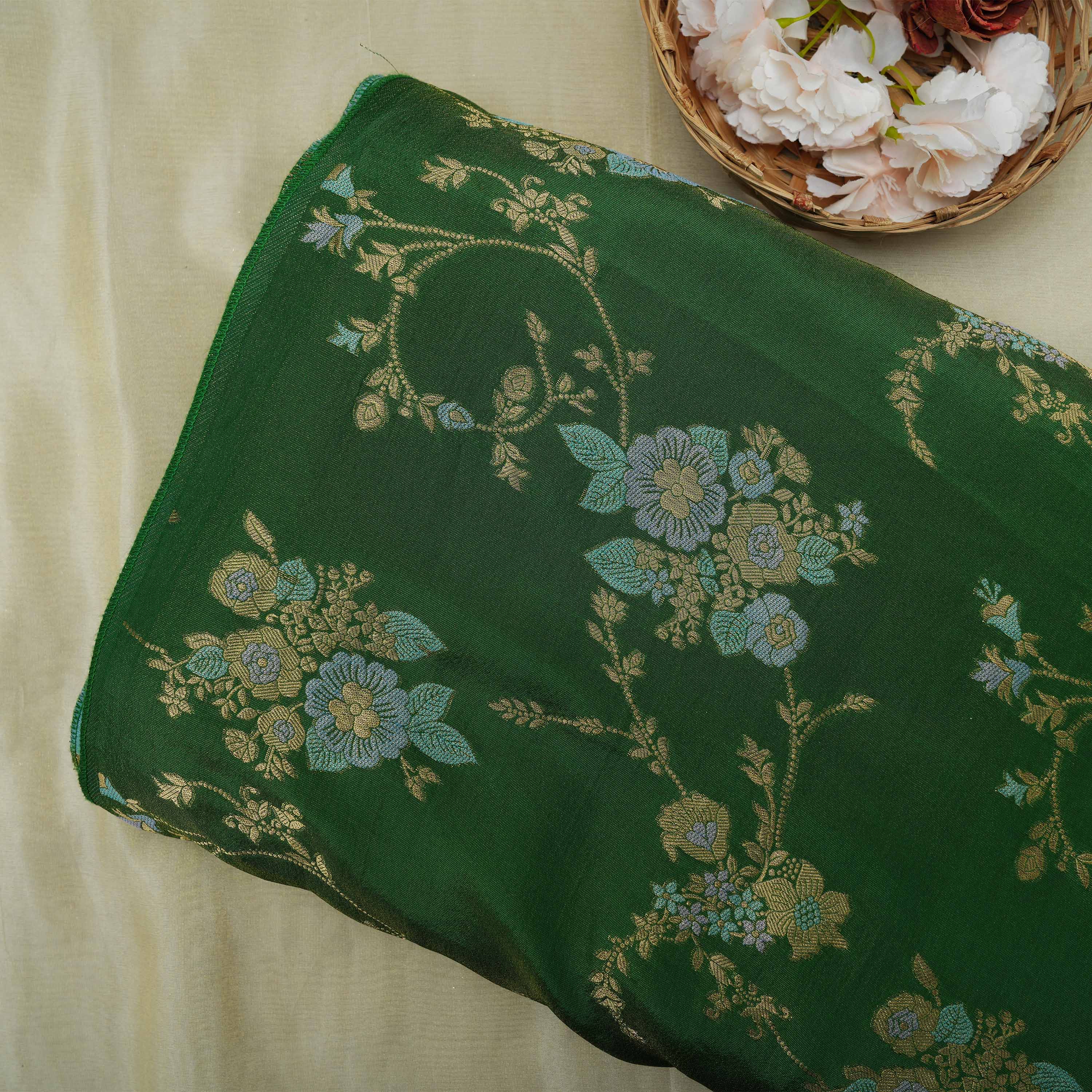 Hunter Green Banarasi Floral Jaal Tissue Fabric