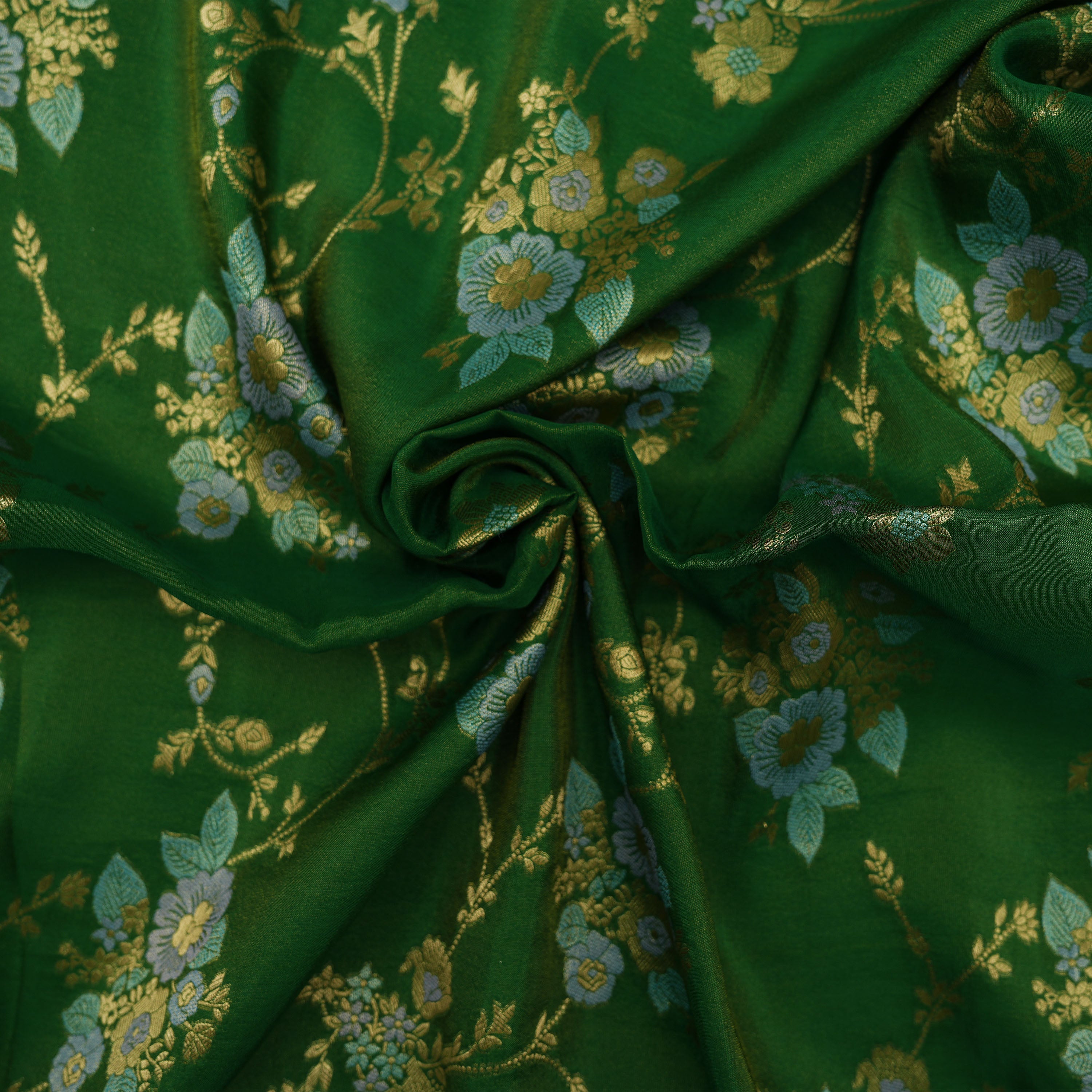 Hunter Green Banarasi Floral Jaal Tissue Fabric