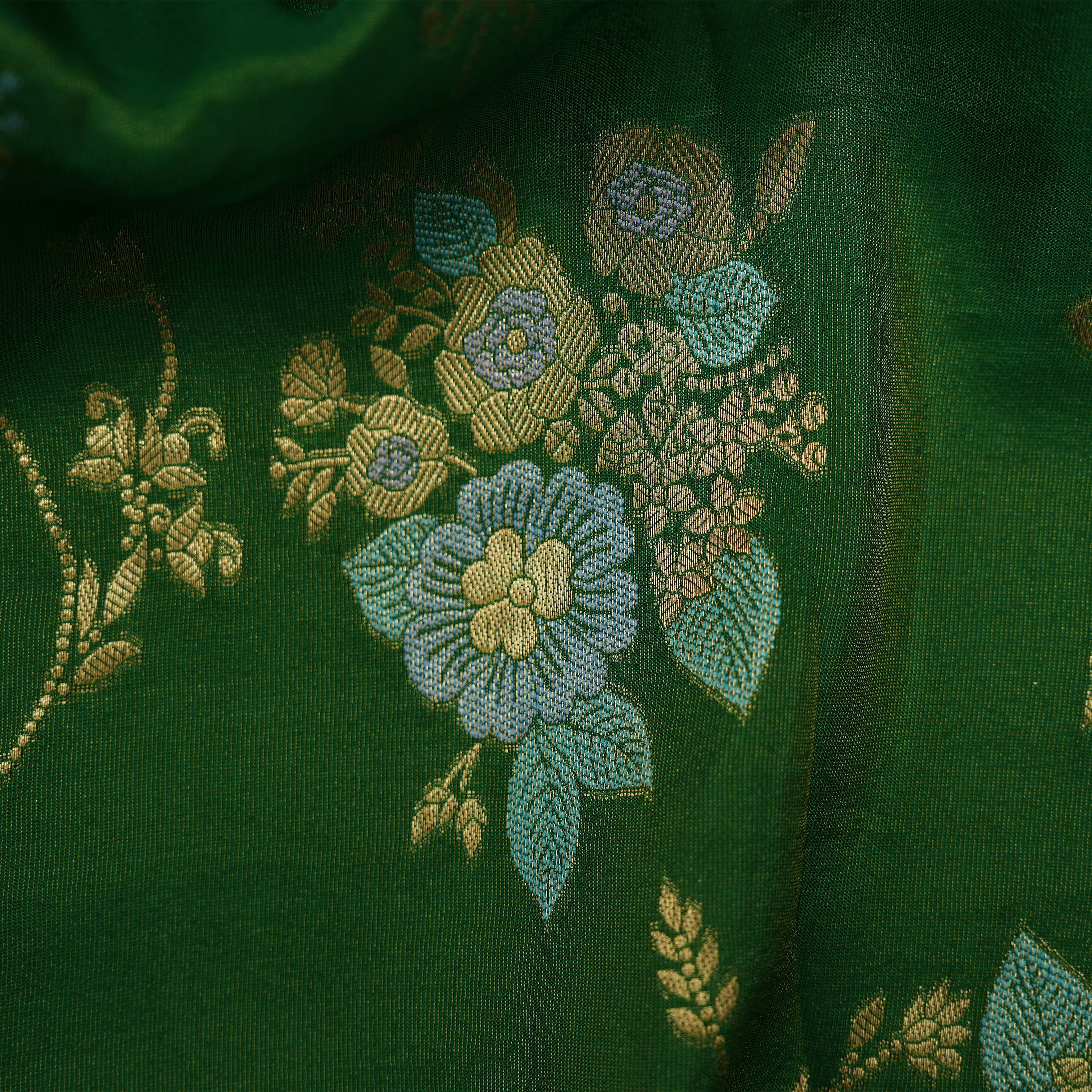 Hunter Green Banarasi Floral Jaal Tissue Fabric