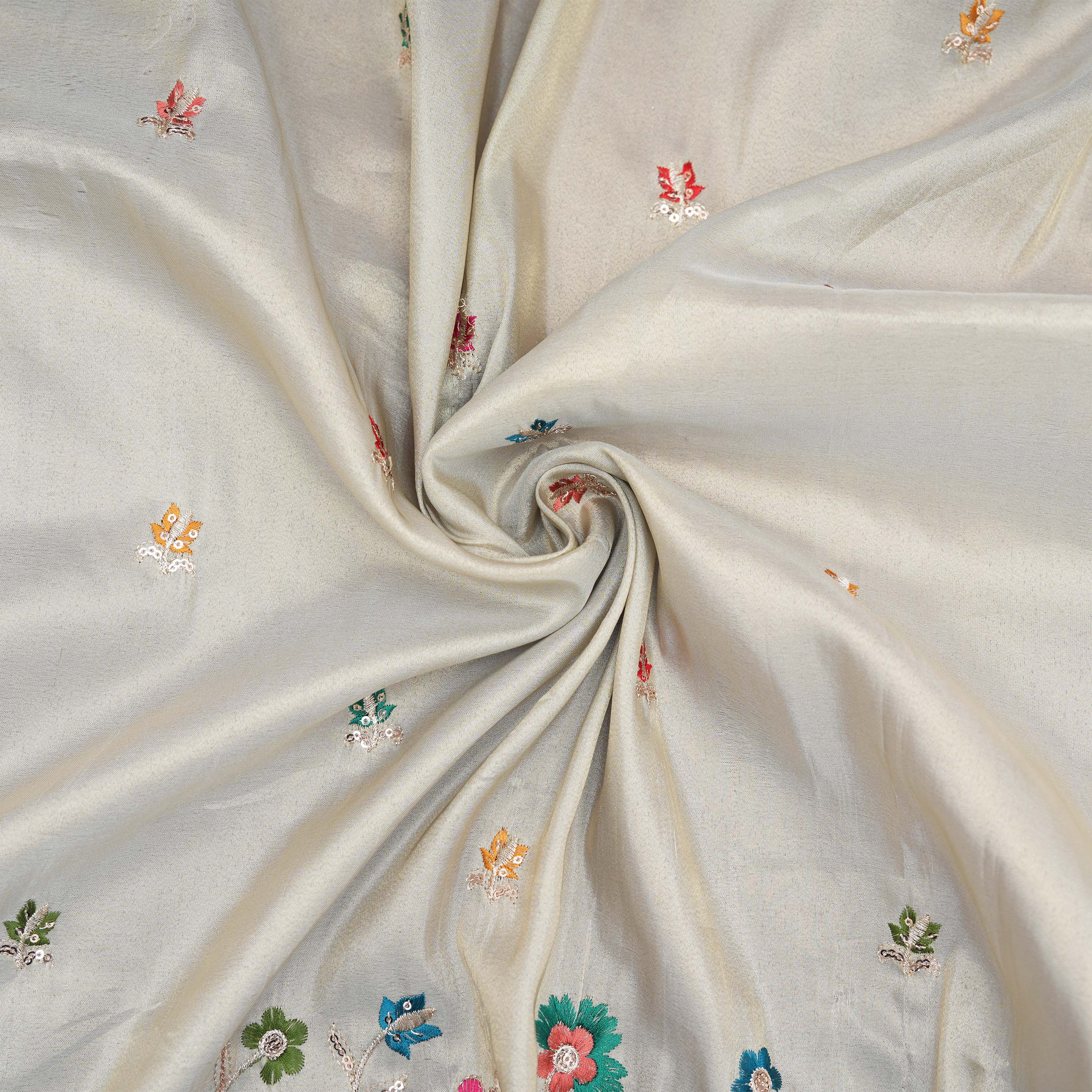 Smoked White Maan And Floral Embroiderey On Tissue Fabric