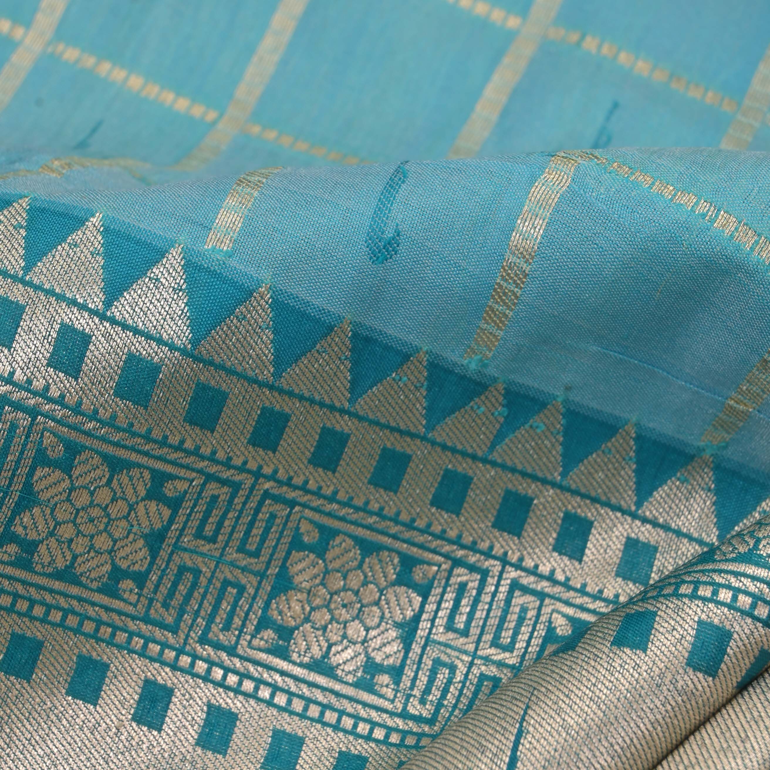 Sky Blue Checks Paithani Fabric