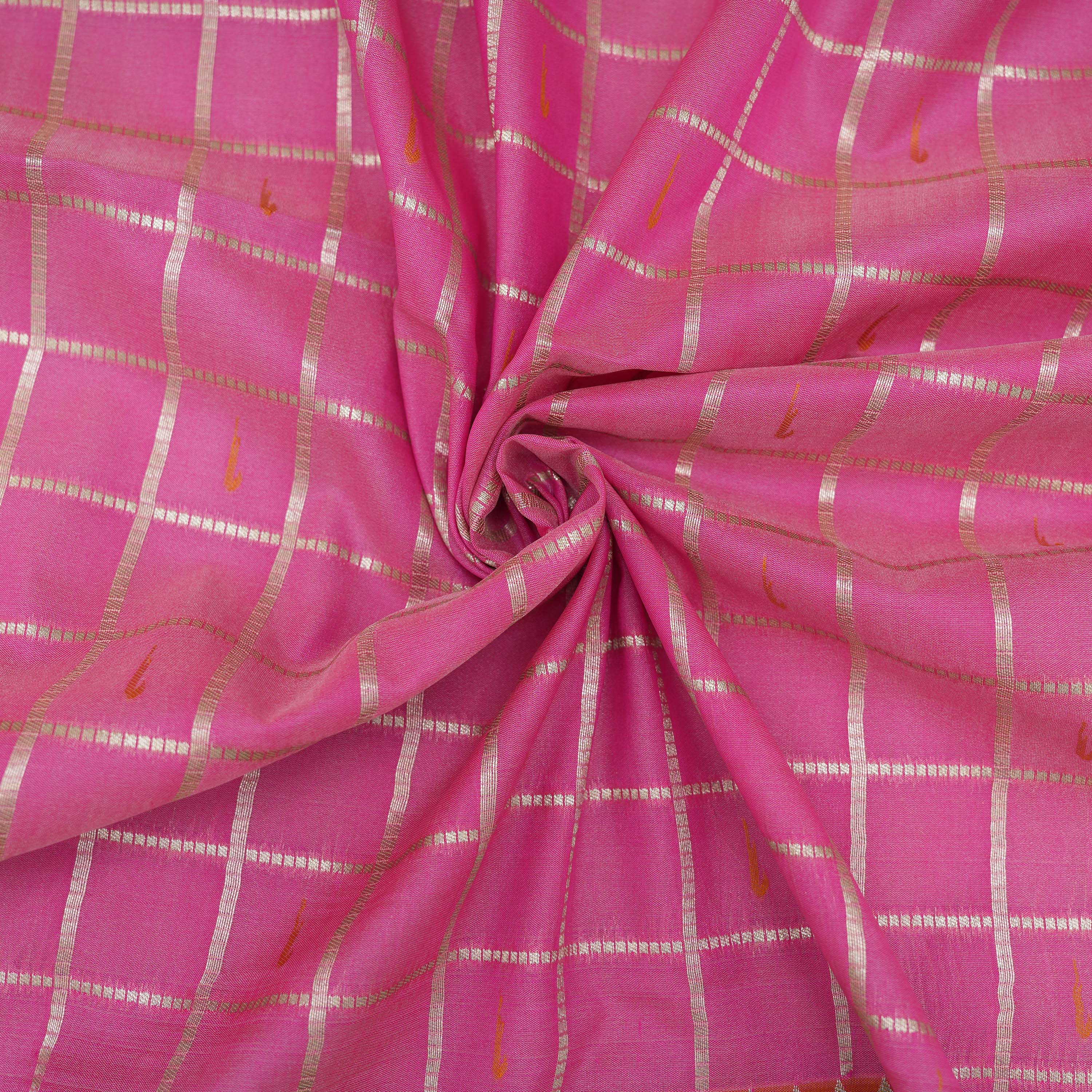Hot Pink With Paithani Muniya Border On Jamawar Silk Fabric